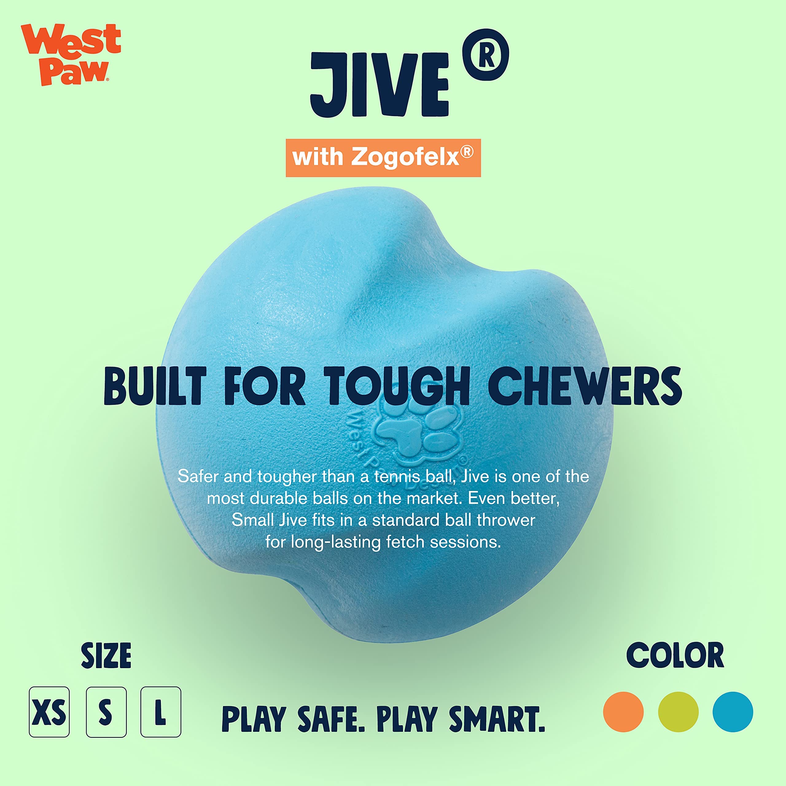 West Paw Zogoflex Jive Ball Dog Chew Toy - Bouncing Toys For Dogs, Fetch, Catch, Chewing, Play - Floatable, Recyclable Balls - L