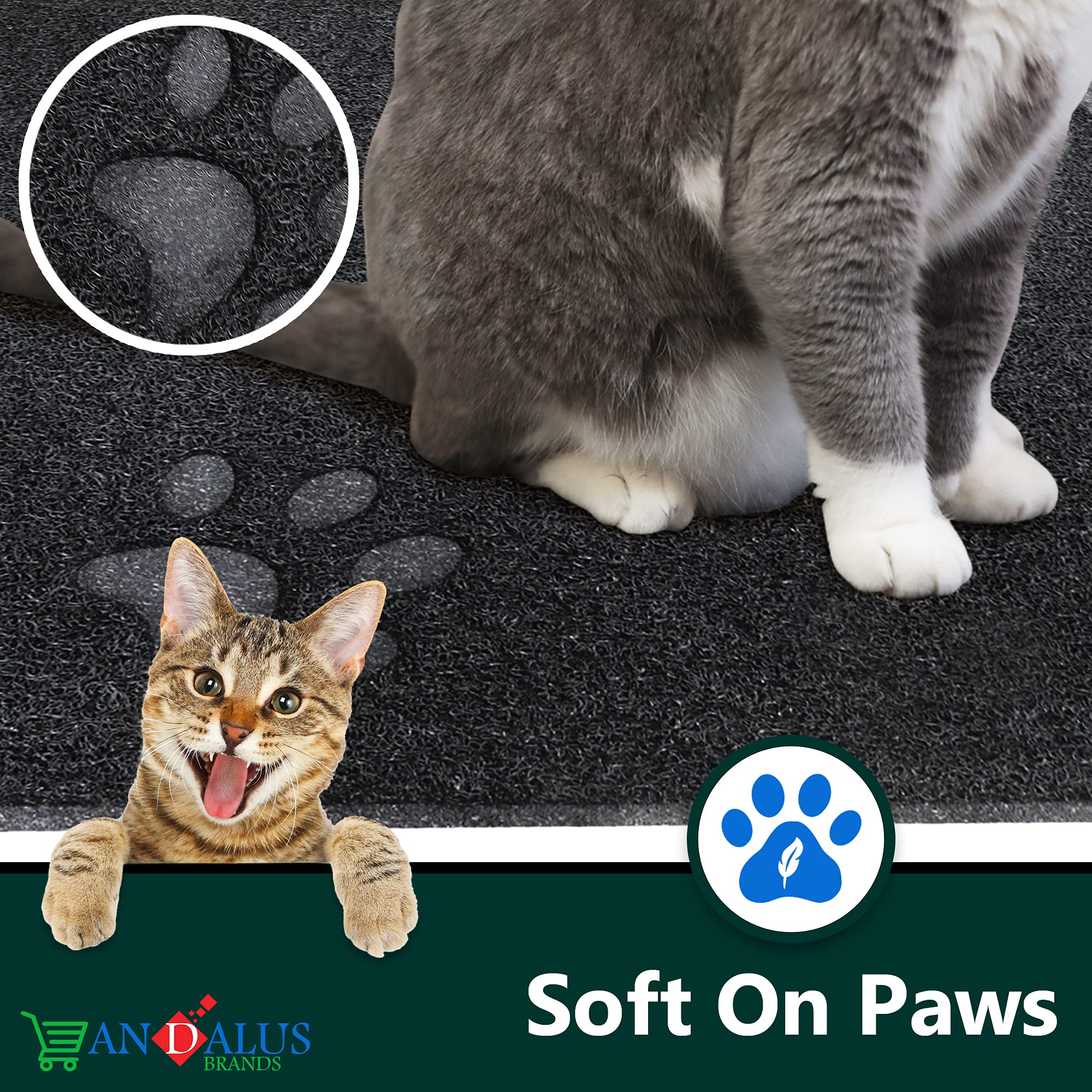 Andalus Premium Cat Litter Mat Pack Of 1-100% Waterproof With Non-Slip Backing Of Litter Box Mat - Soft On Kitty Paws & Easy To Clean Cat Mats For Litter - Black, Medium (23.5' X 15.75')
