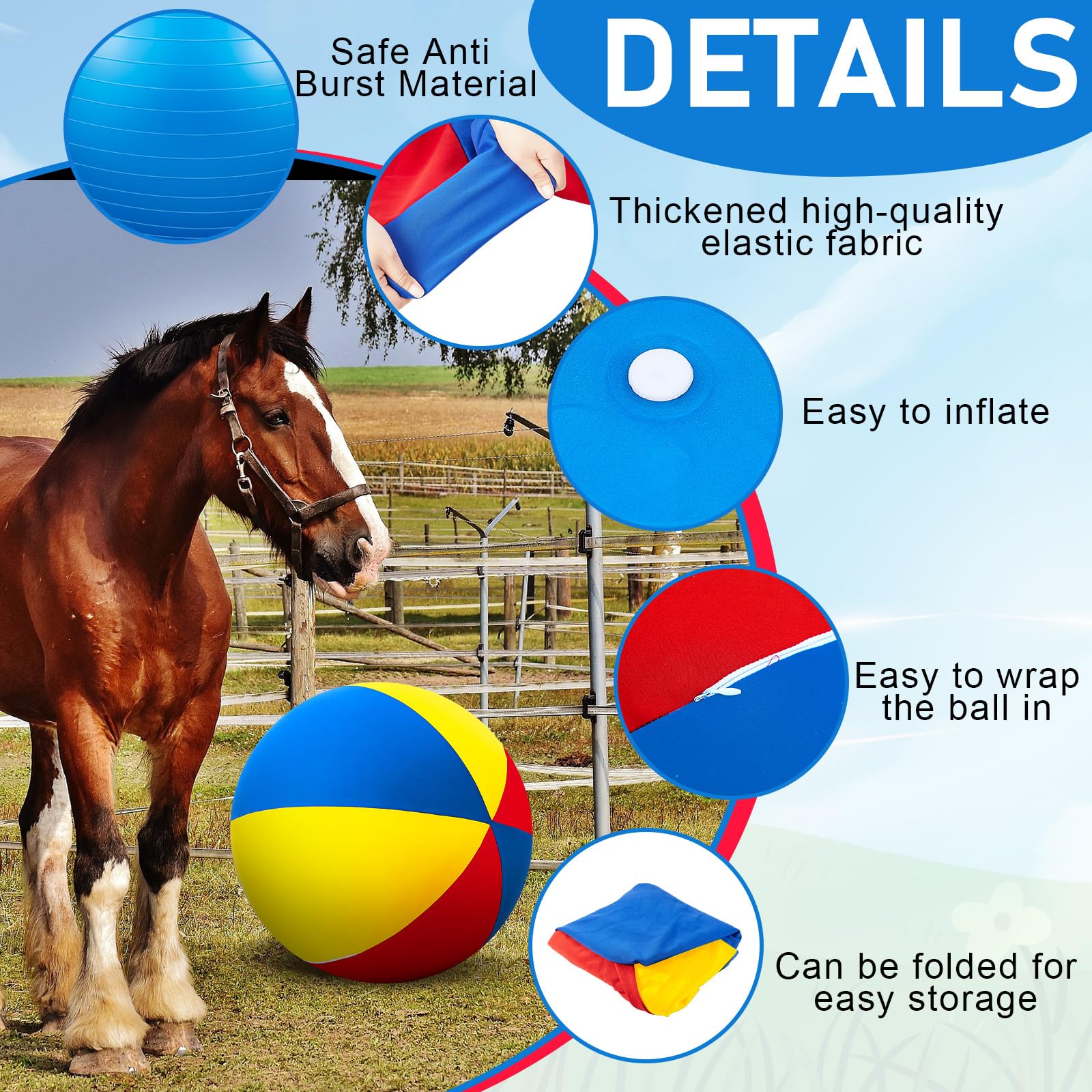 Vercanmonth 40Inch Giant Herding Ball With Ball Cover Anti Burst Please Watch Vcr For How To Inflation Horse Toys For Horses Sta