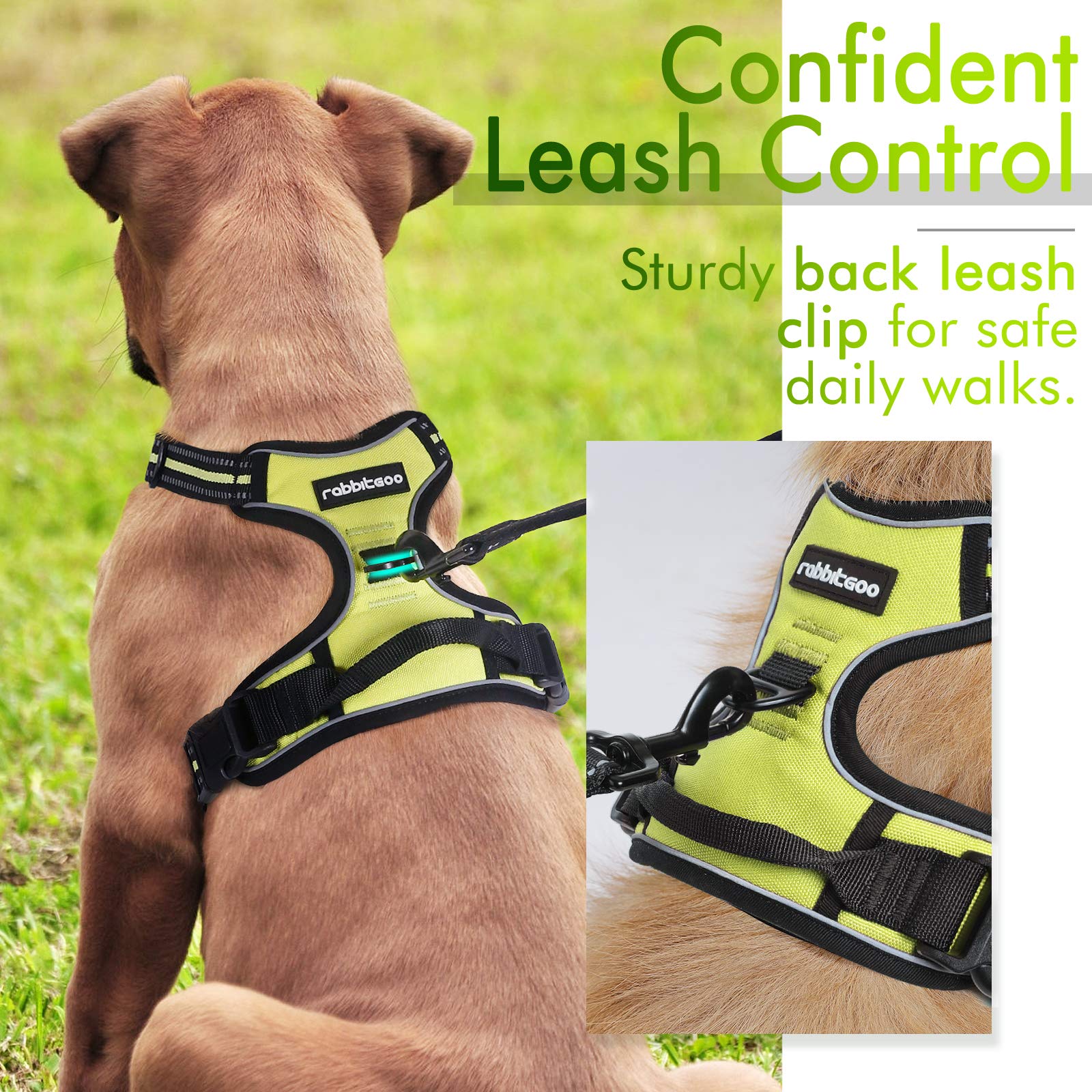 Rabbitgoo Dog Harness, No-Pull Pet Harness With 2 Leash Clips, Adjustable Soft Padded Dog Vest, Reflective No-Choke Pet Oxford Vest With Easy Control Handle For Large Dogs, Wild Lime, Xl