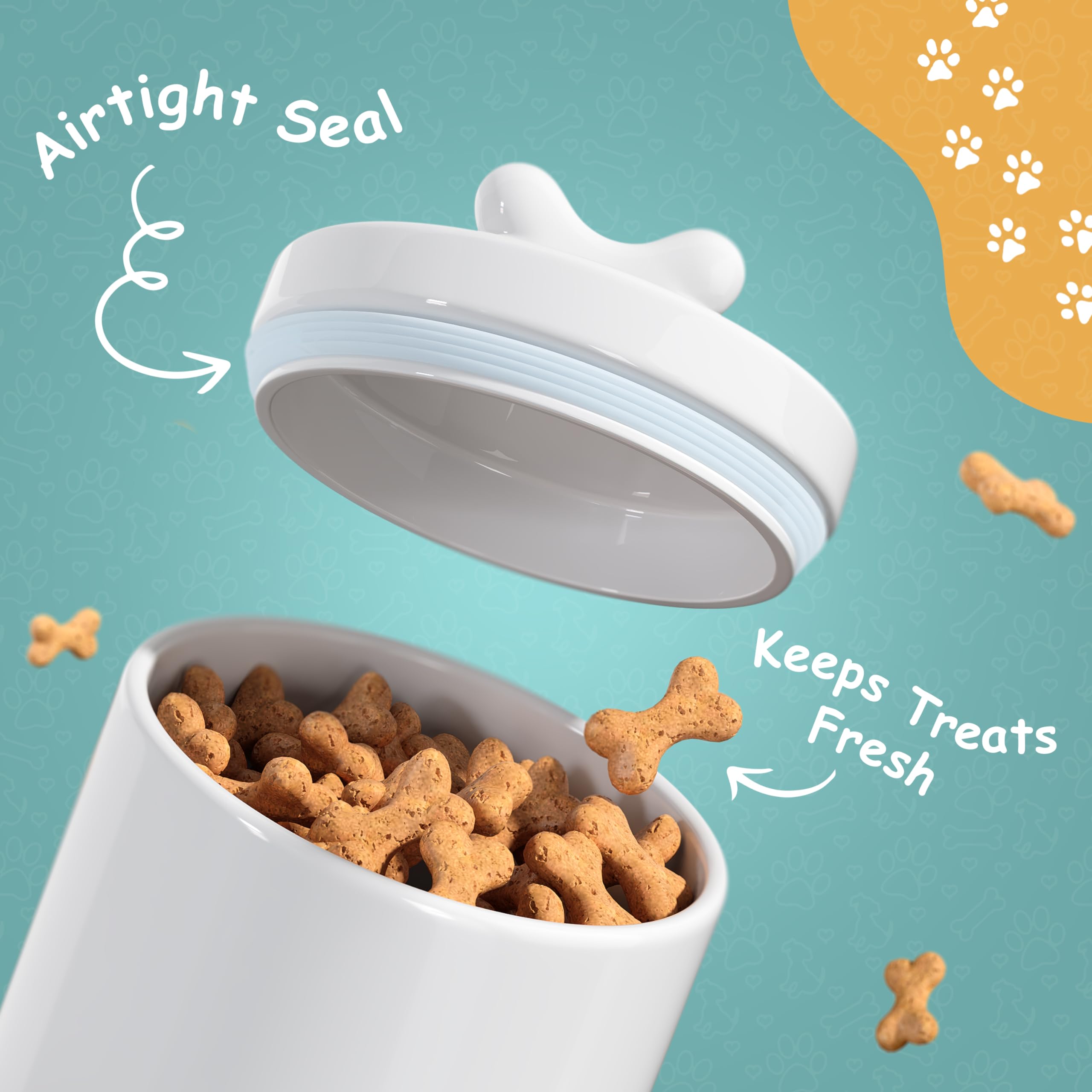 Barnyard Designs Large Dog Treat Container Airtight with Lid, Cute Rustic Ceramic Dog Treat Storage Jar for Kitchen Counter (Whi