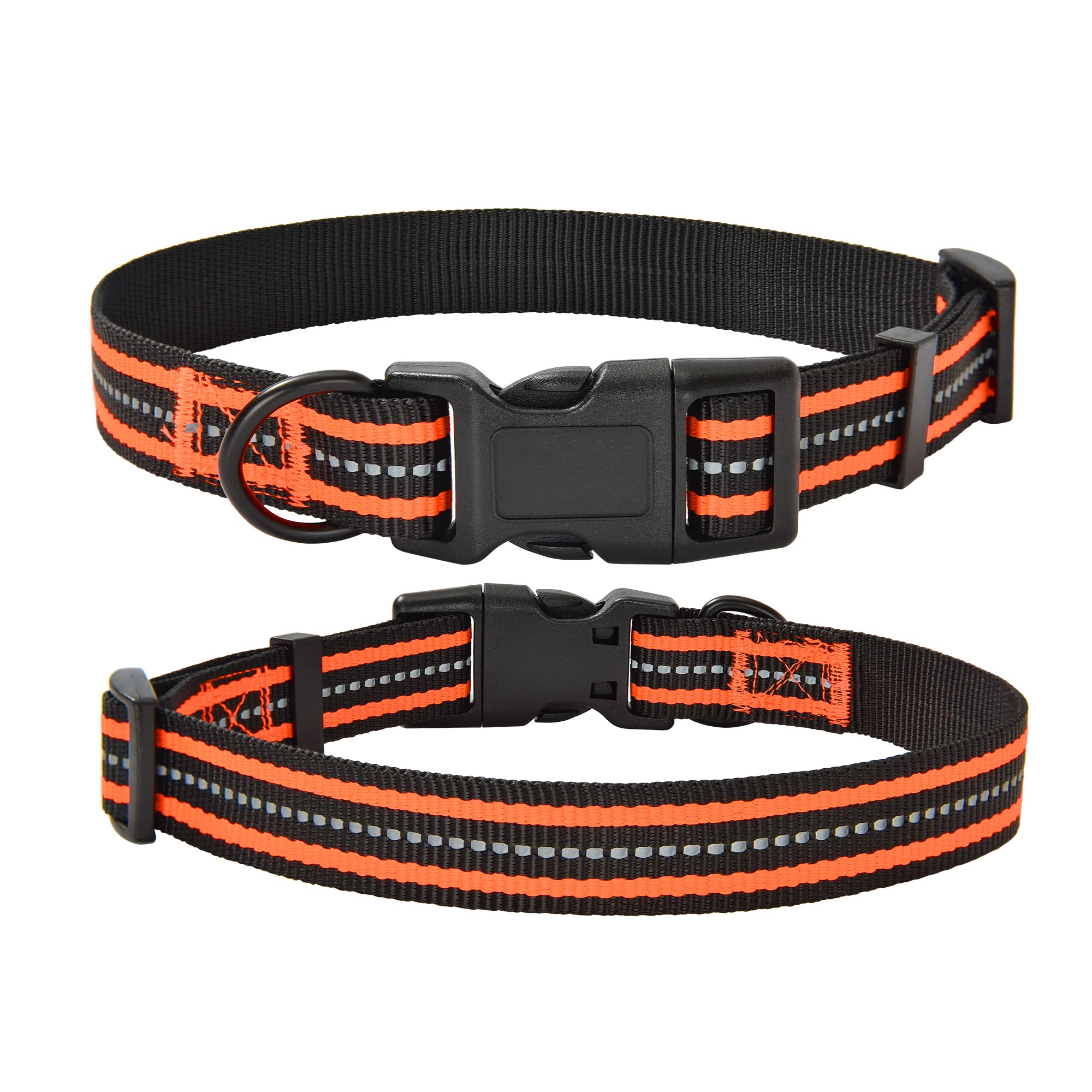Mile High Life Reflective Dog Collar | Nylon Pet Collars Wiith Buckle | Light Weight Puppy Collars | Orange Dog Collars For Larg