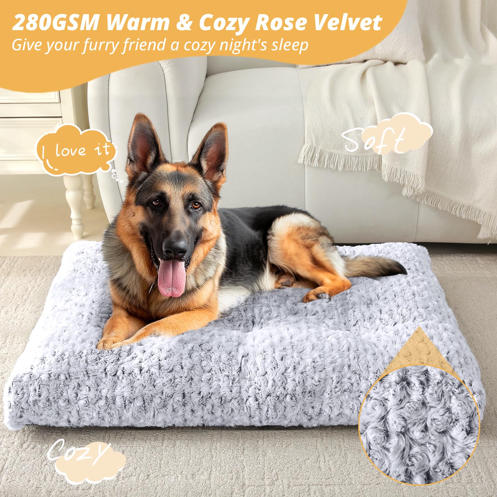 Jollyvogue Pet-Beds, 280G Rose Velvet Dog Mat, Machine Wash, Fits Kennel Cage And Cat Bed Mat, 35.0' L X 23.0' W X 3.5' Th, D