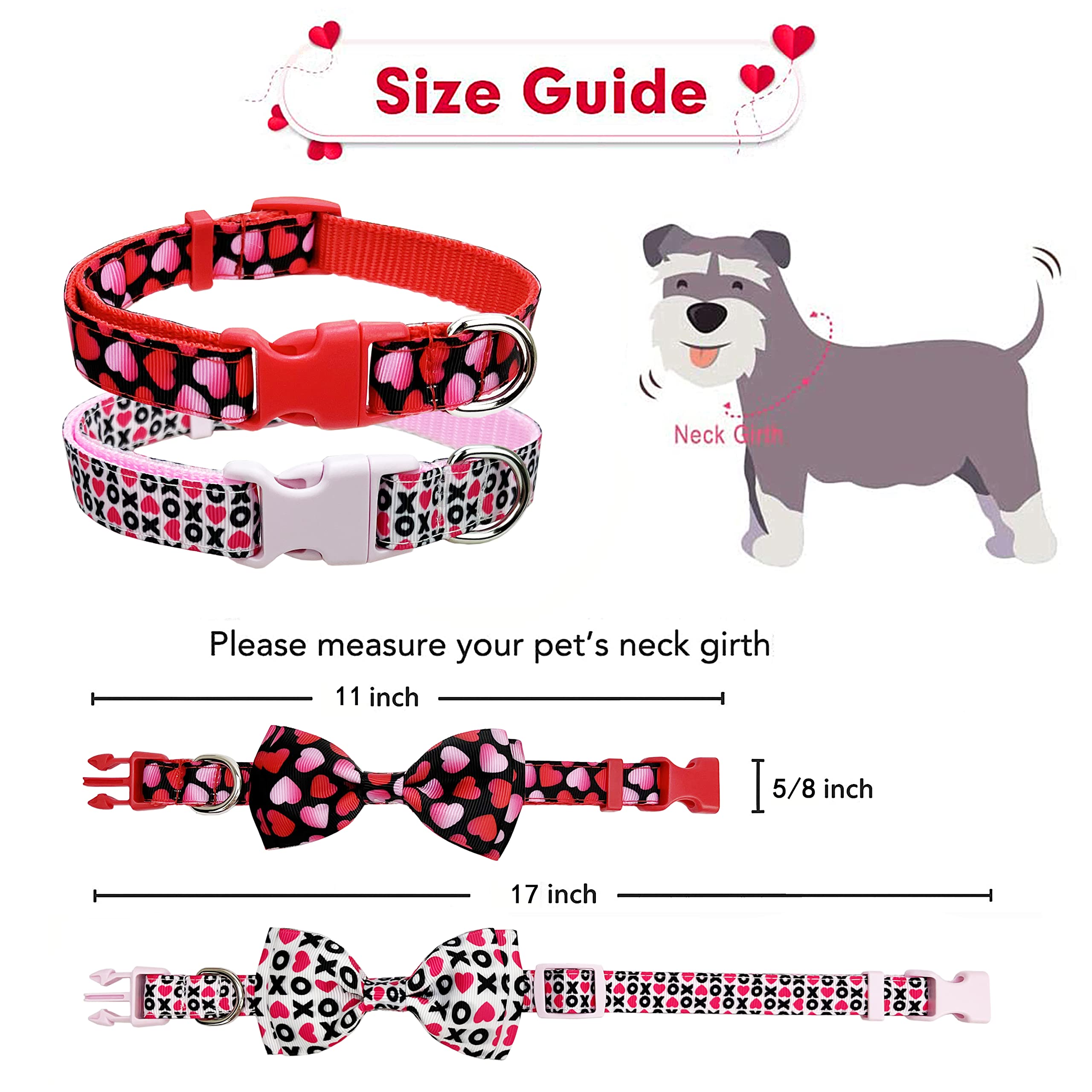 2 Pack Holiday Valentine Dog Bow Tie Collar, Heart Dog Collar For Large Medium Small Pets Puppies (Small)