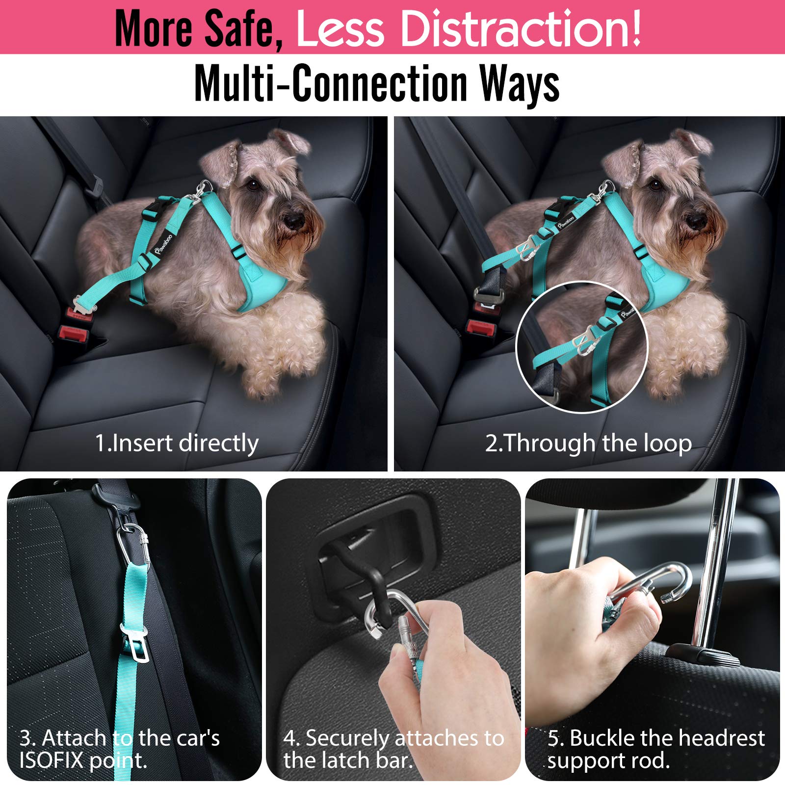 Pawaboo Adjustable Dog Safety Vest Harness With Seatbelt, Dog Seat Belt Harness For Car With Vehicle Connector Strap, Breathable