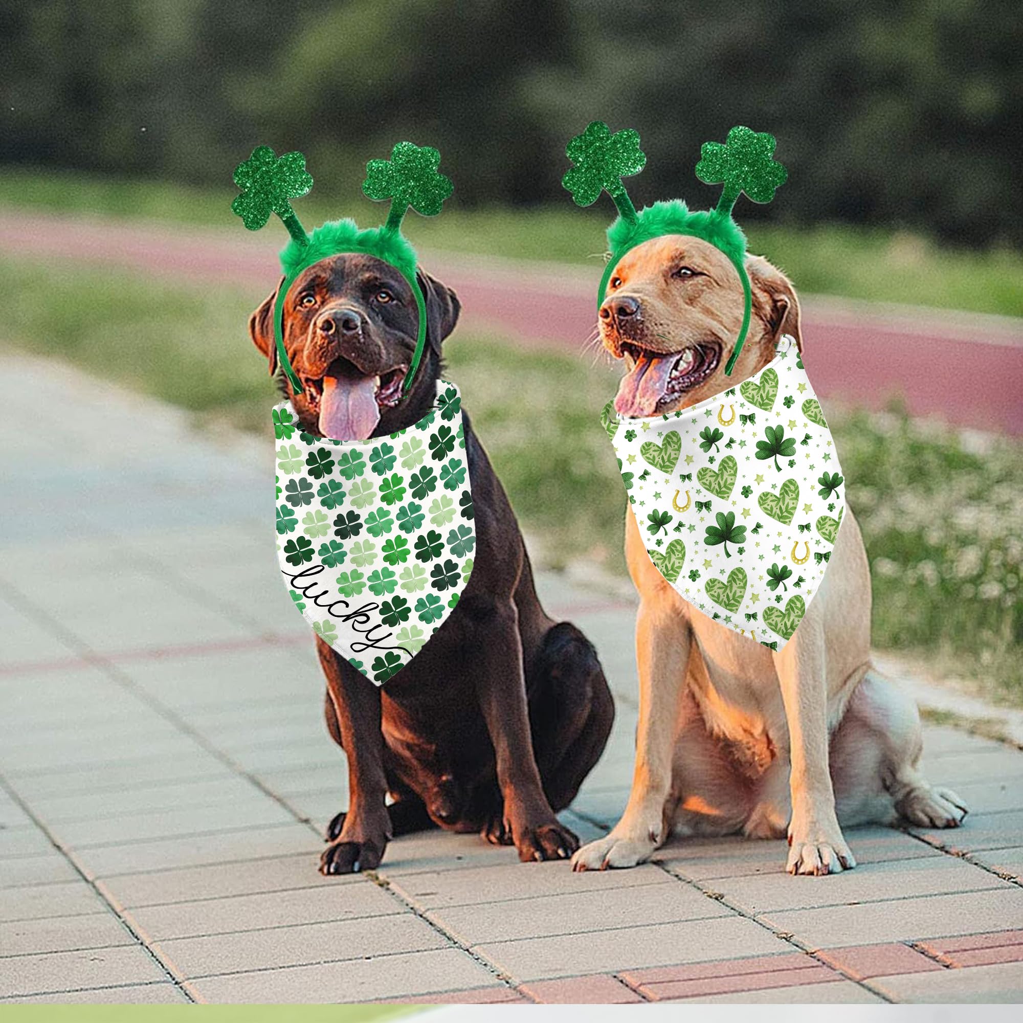 St. Patrick'S Day Dog Bandanas 2 Pack, Triangle Reversible Lucky Green Shamrock Pet Scarf For Boys And Girls, Premium Durable Fa