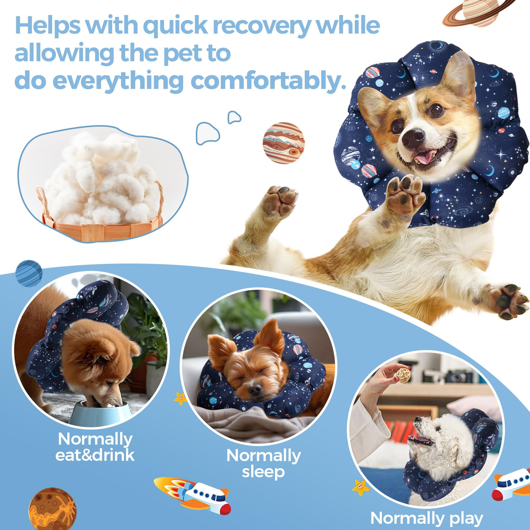 ComSaf Soft Dog Recovery Collar, Protective Adjustable Pet Cone Collar for After Surgery, Comfortable Lightweight Elizabethan Co