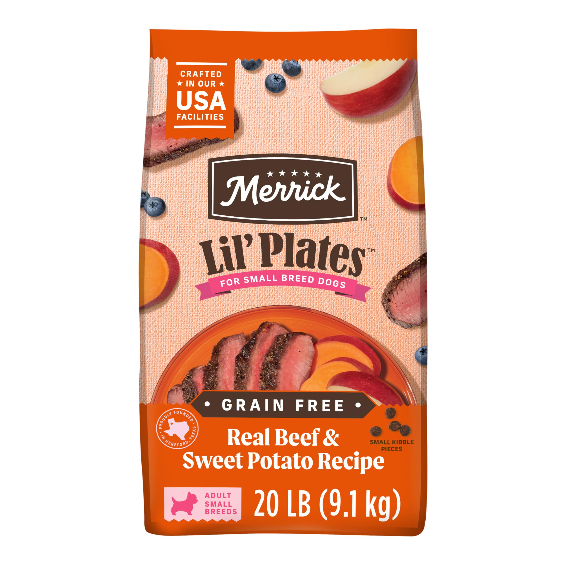 Merrick Lil Plates Premium Grain Free Dry Dog Food For Small Dogs, Real Texas Beef And Sweet Potato Kibble - 20.0 lb. Bag