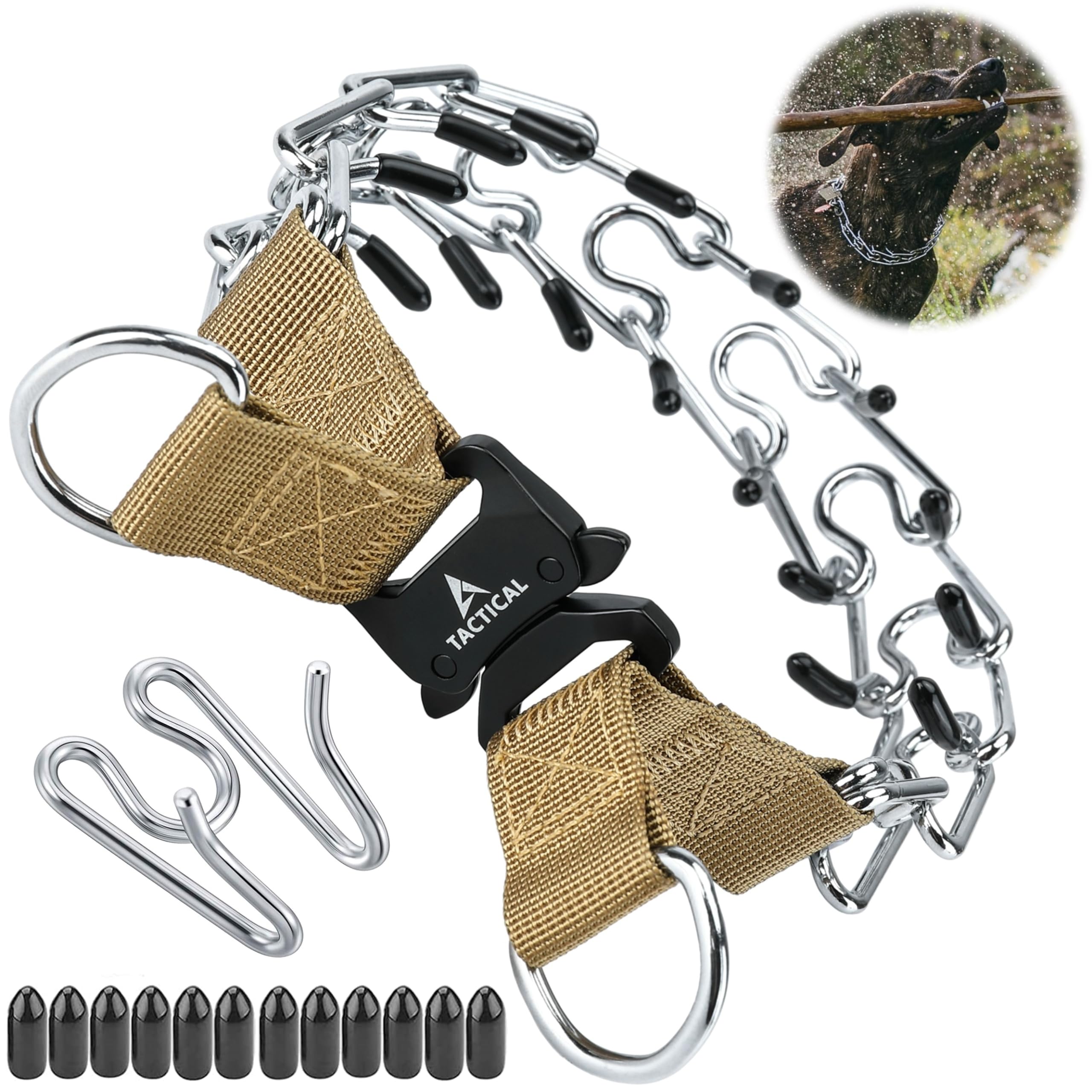 DEYACE Prong Collar for Dogs, Adjustable Quick-Release Metal Buckle Pinch Collar for Dogs, Stainless Steel Choker Collar (L/Neck