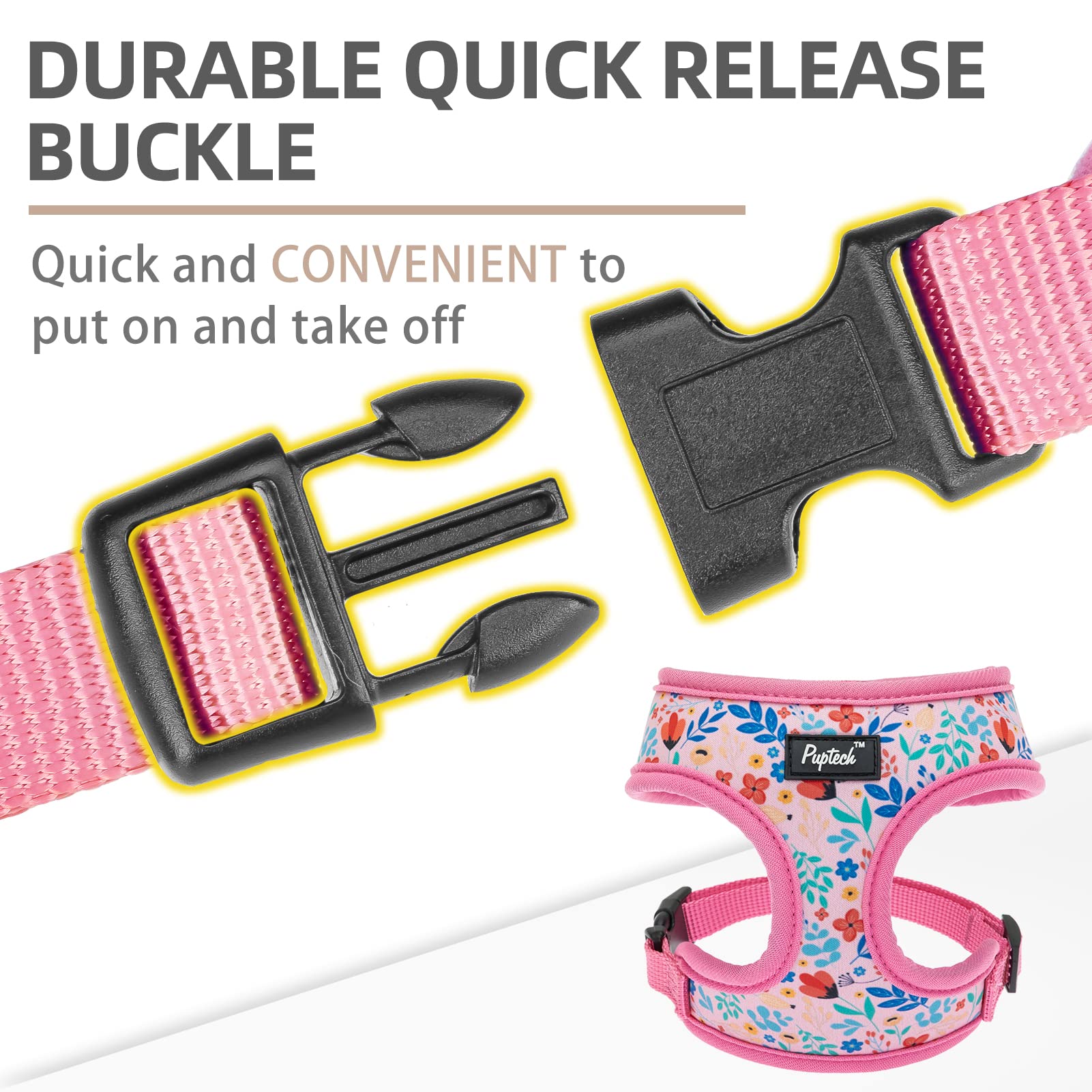 Pupteck Soft Mesh Dog Harness And Leash Set Pet Puppy Cat Comfort Padded Vest No Pull Harnesses, Pink Floral, Xs