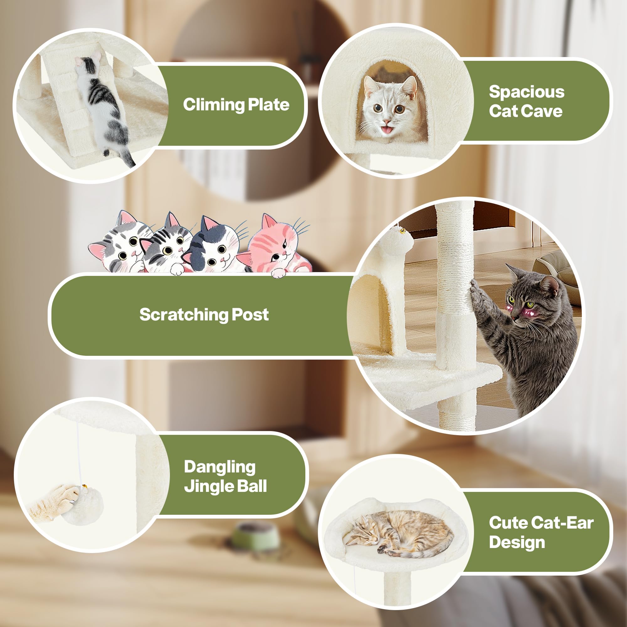 54 Inches Cat Tree Tower Condo, Cat Tower For Indoor Cats, Multi-Level Furniture Activity Center With Wide Base, Cozy Plush Cat