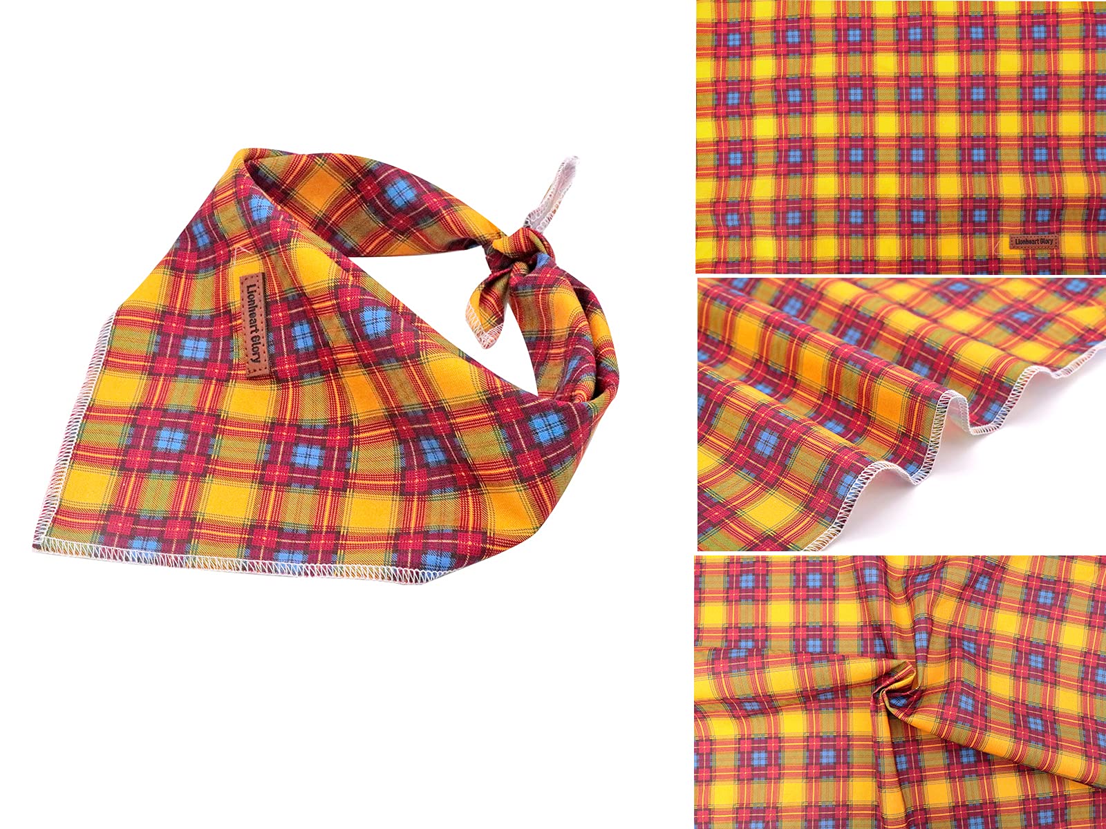 Lionheart Glory Dog Bandana 1 Pack Washable Soft Cotton Fall Plaid Bibs Scarf, Adjustable Kerchief Square Dog Bandanas For Large