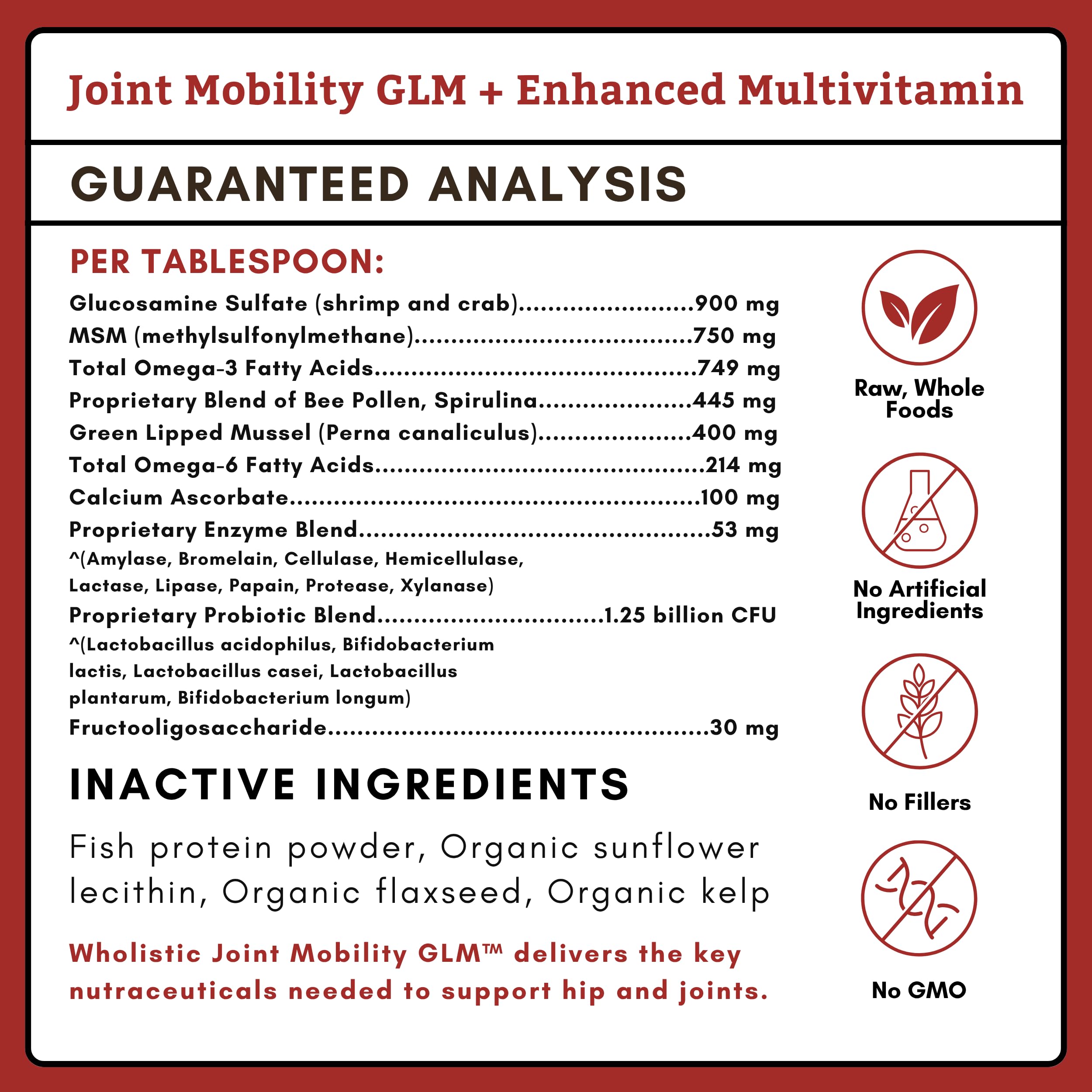 Wholistic Pet Organics Joint Mobility GLM - 1 Lb - Hip and Joint Supplement for Dogs - Glucosamine for Dogs - Chondroitin Supple
