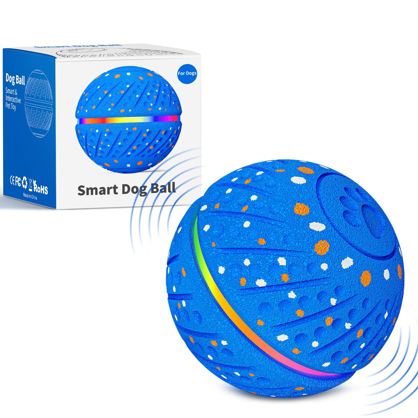 Sankell Interactive Dog Toys Dog Ball - Smart Moving Bouncing Dogs Ball with RGB Lights, E-TPU Material, 3 Play Modes Automatic 