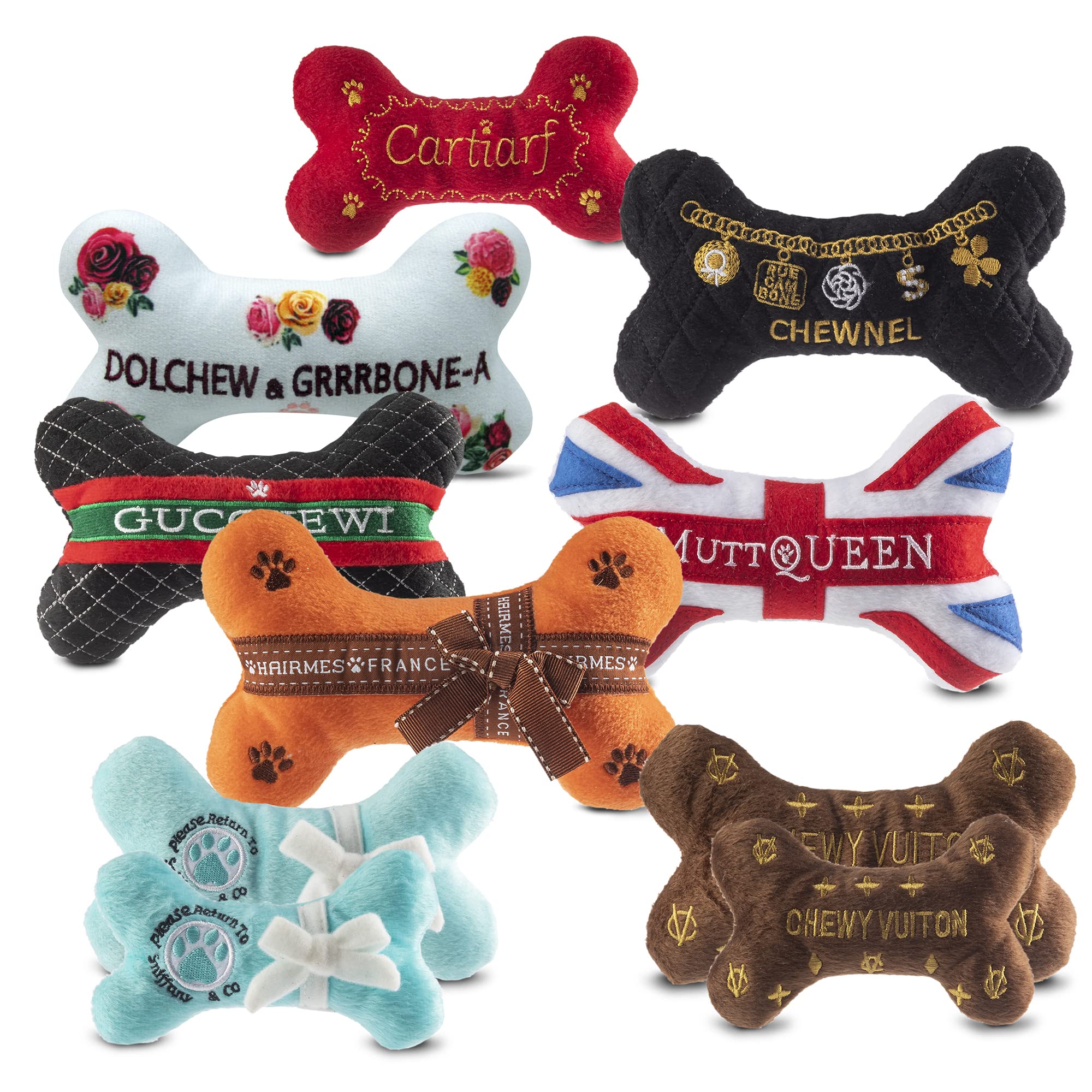 Dog Diggin Designs Runway Pup Collection | Unique Squeaky Parody Plush Dog Toys - Pr?-?Porter Dog Bones, Balls & More