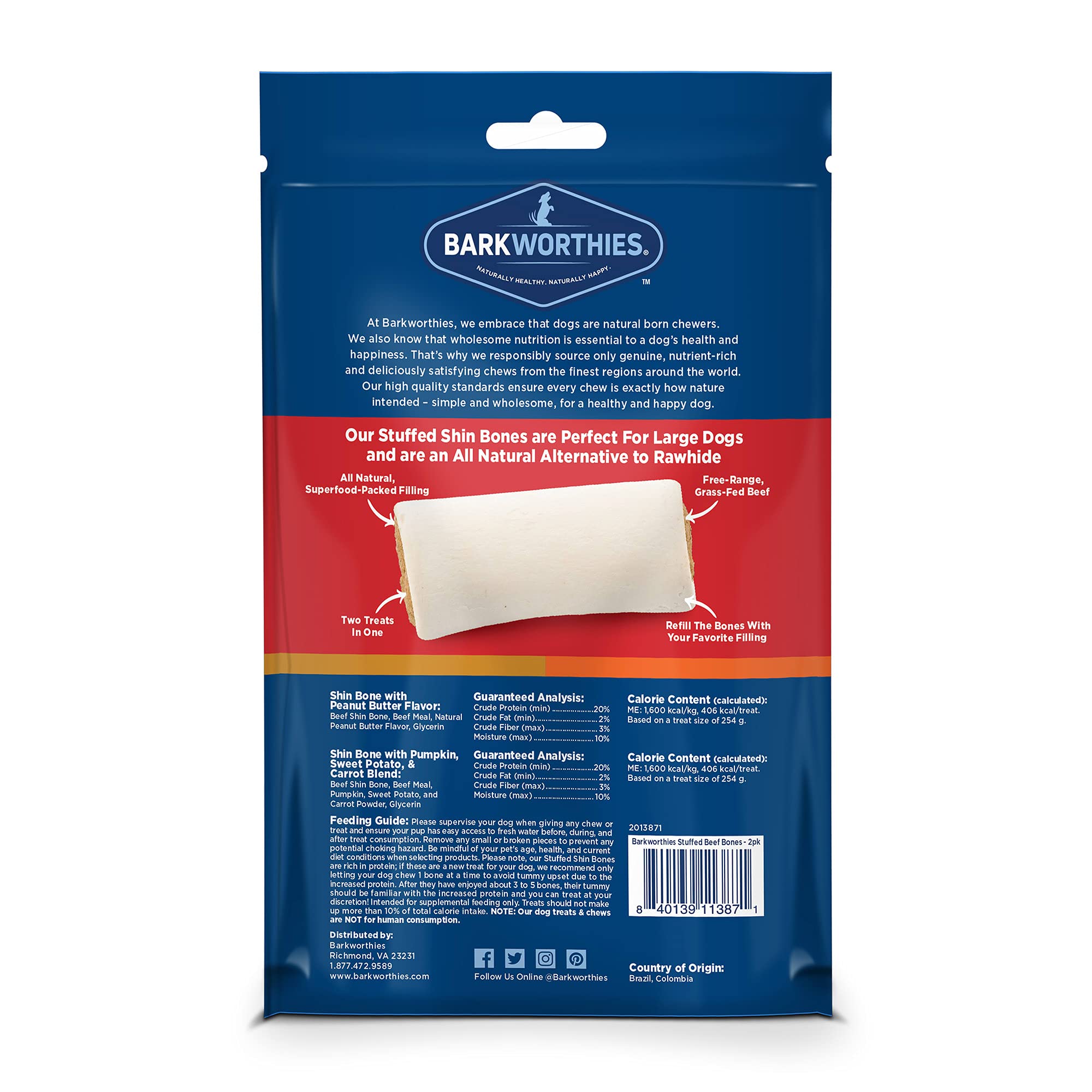 Barkworthies Dog Shin Bone Stuffed 5-6 Inch Variety Pk