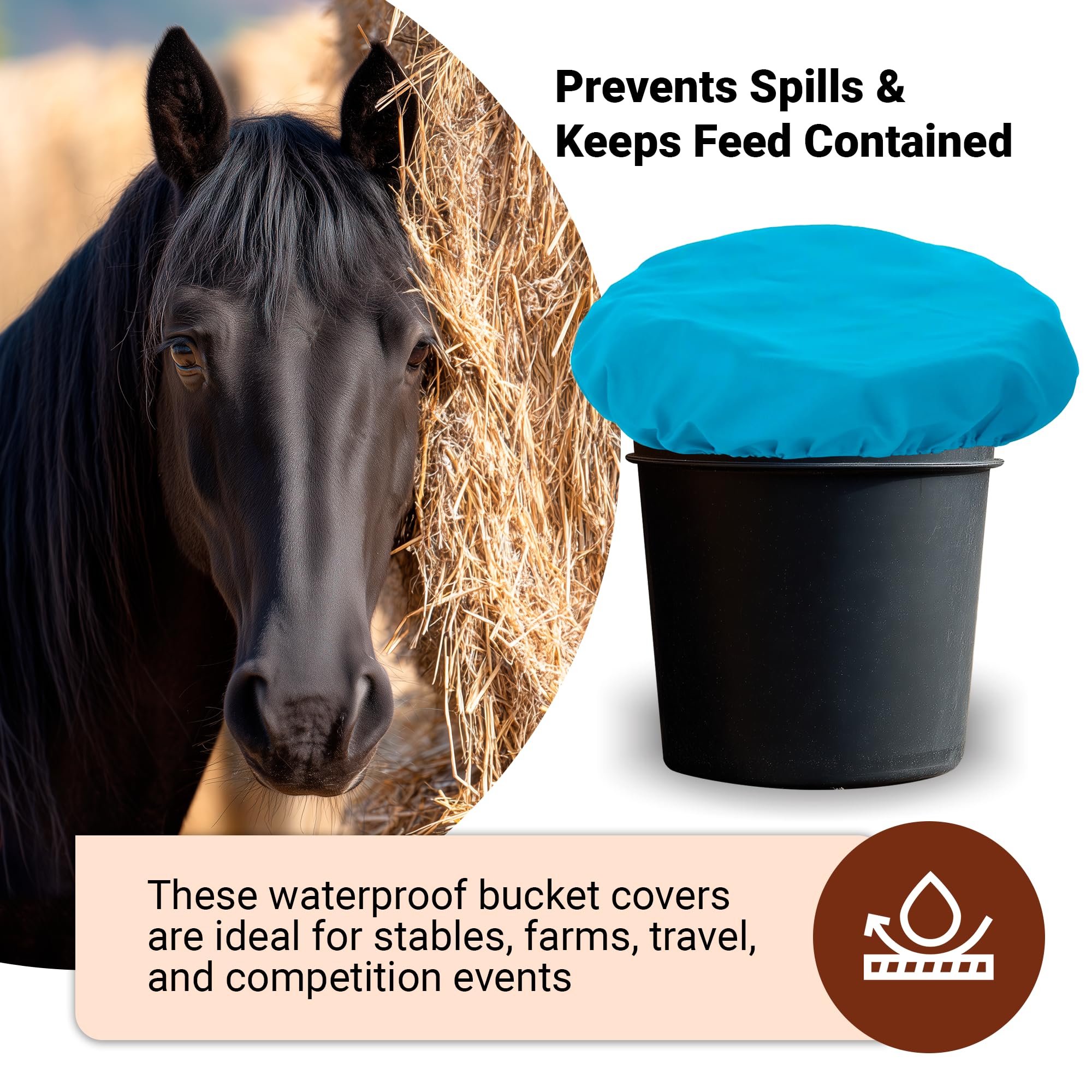BRINGERPET Horse Bucket Cover, Waterproof Feed Bucket Top 2-5 Gallon (Blue) - 1 pc