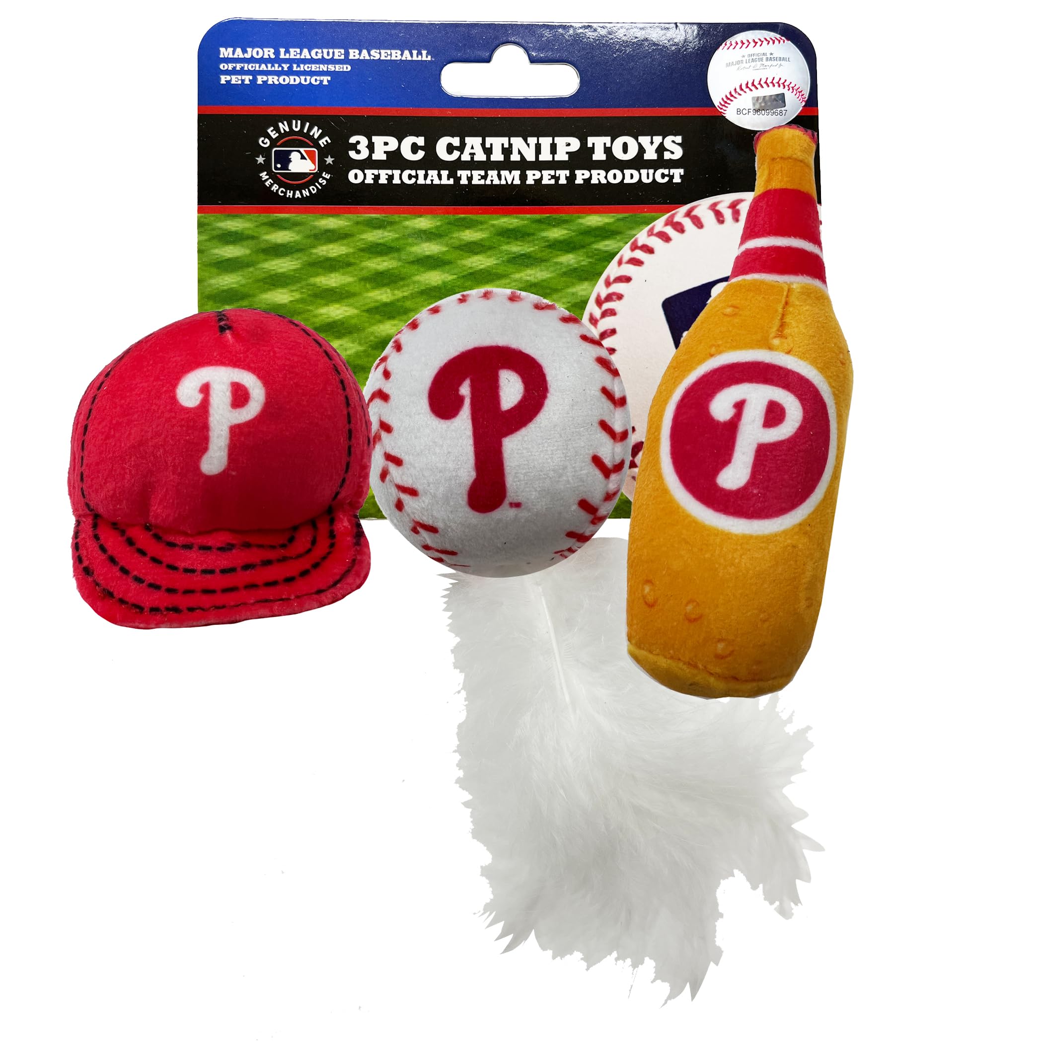 Best Plush Cat Toy - Mlb Philadelphia Phillies Complete Set Of 3 Piece Cat Toys Filled With Catnip. Incld: 1 Baseball Cap Cat To