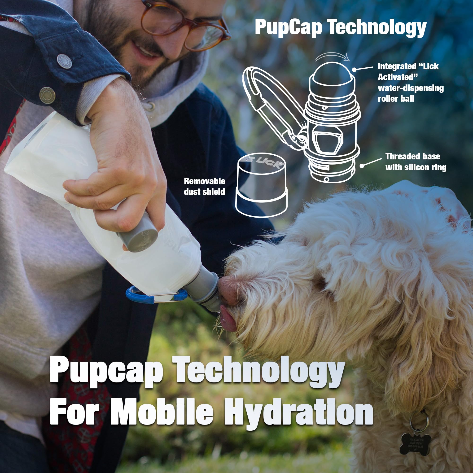 Vapur Ez Lick Flexible, Collapsible Dog Water Bottle With Patented Lick Activated Technology, Portable Hydration Water Dispenser For Walks, Hikes, And Travel, 23 Ounce, Whiteout, Pack Of 1