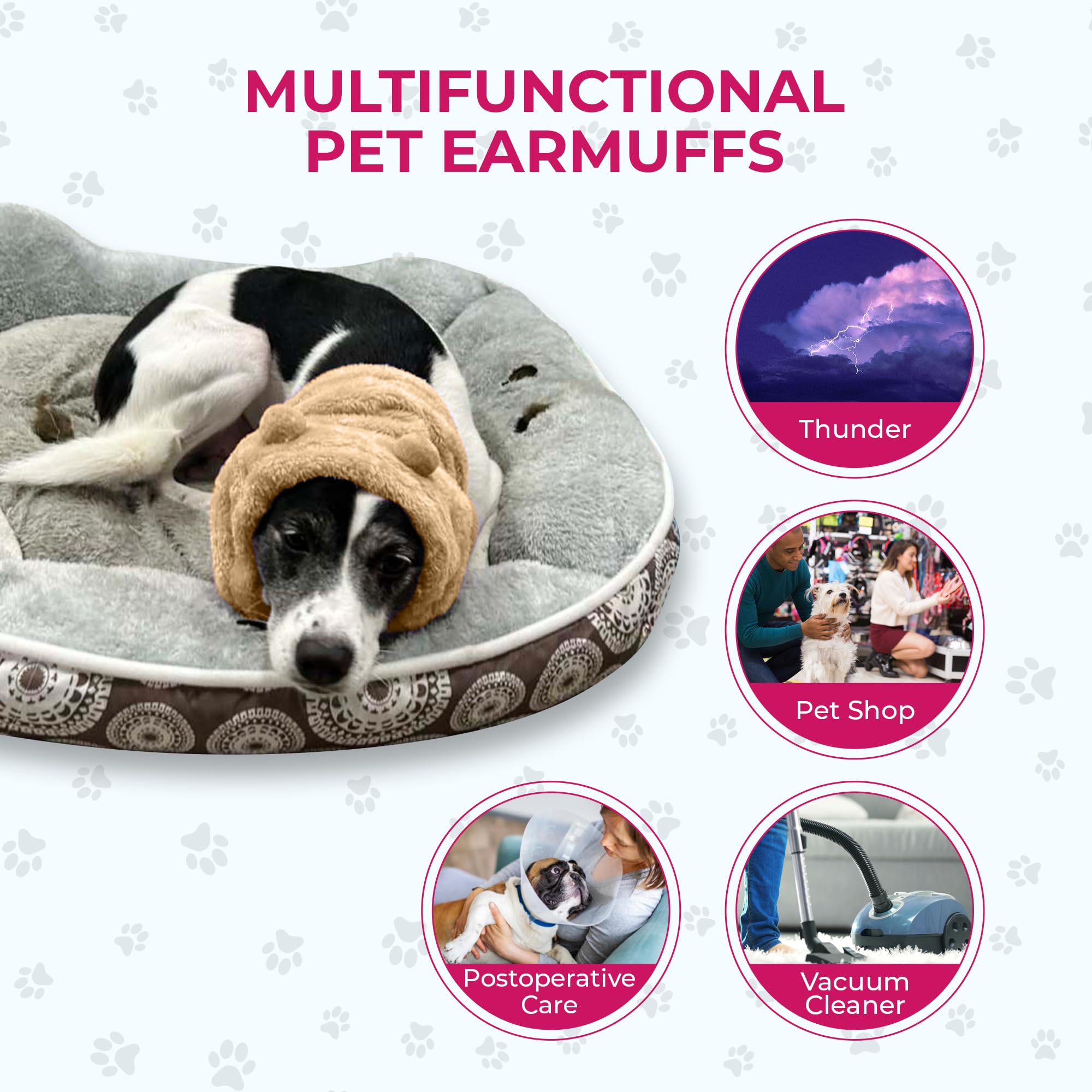 SSaYo Adjustable Dog Noise Cancelling Ear Muffs Noise Protection - Ear Wraps for Dogs - Snoods Dog Headband Ear Covers for Anxie