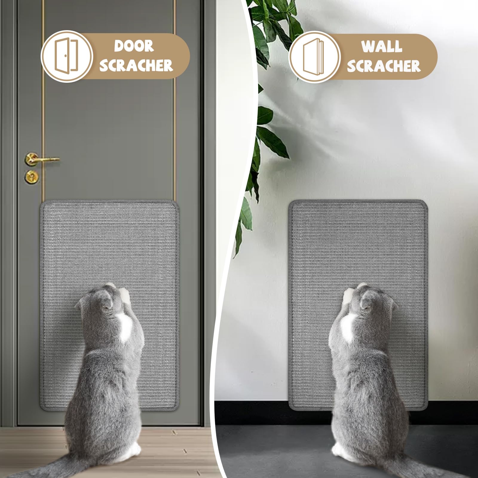 Graciadeco Gray Cat Scratching Mat Sisal, 2 Packs Sisal Fabric Large Cat Scratching Pad For Indoor Cats With Adhesive Hook Loop Tape, Wall Scratchers For Indoor Cats 23.6' X 15.7'