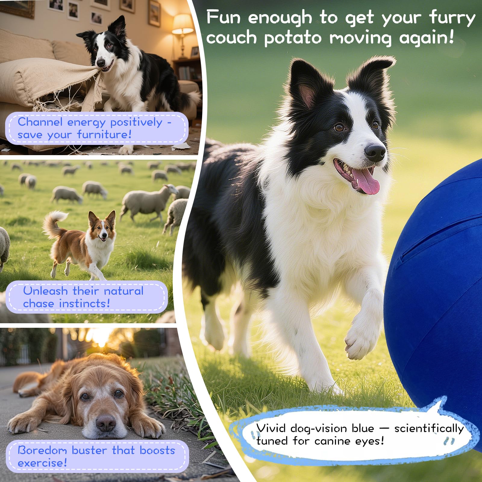 25 Herding Ball for Dogs - Durable Horse Ball Style Dog Toy with Cover - Dog Herding Toy for Outdoor Play, Training & Exercise -