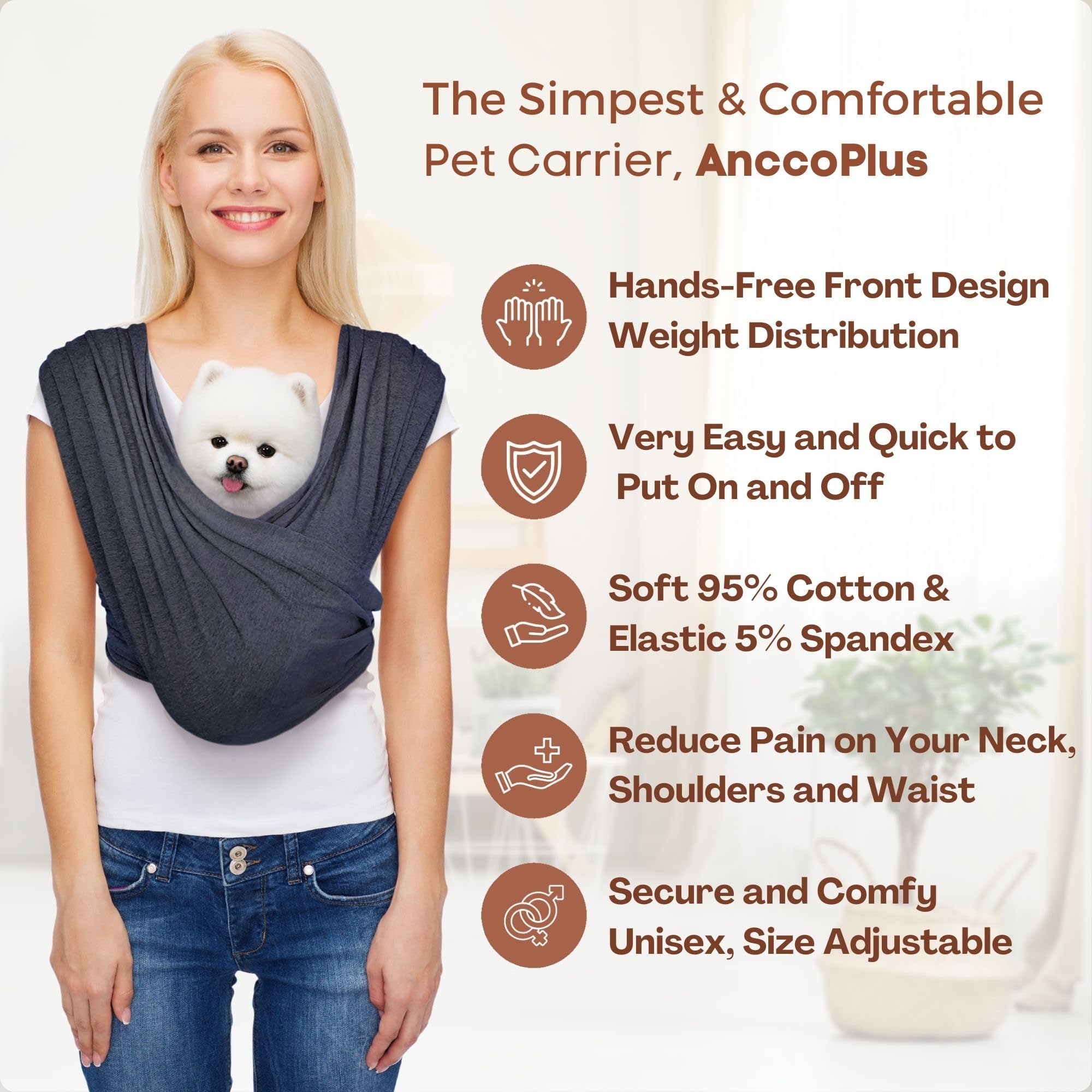 Anccoplus Dog Carriers For Small Dogs, Front Facing Cat Carrier, Hands Free Dog Carrier, Size Adjustable Pet Carrier, Reducing B