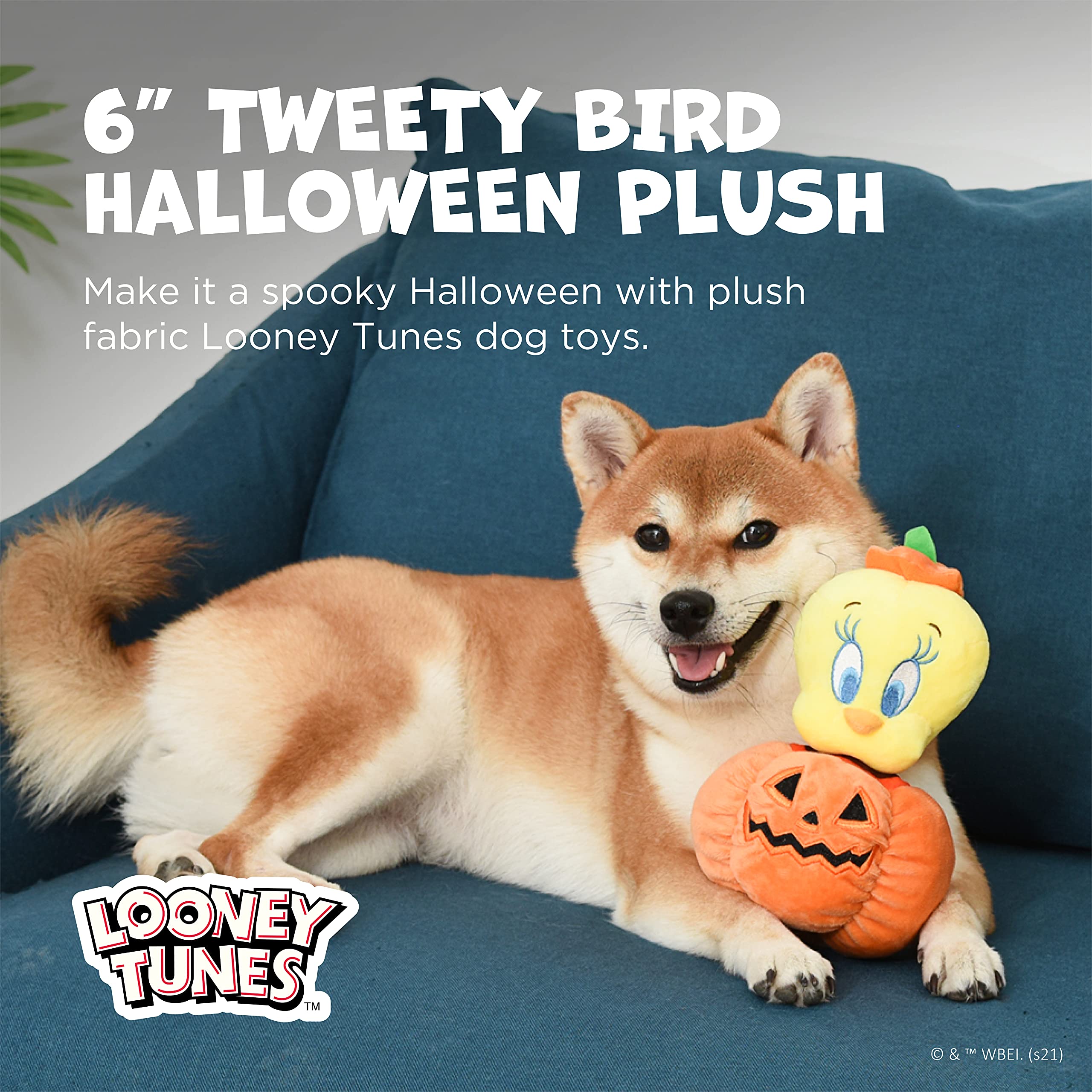 Looney Tunes For Pets Tweety Bird Stuffed Animal Halloween Pumpkin Head Plush Dog Toy | Stuffed Animal Toy For Dogs, Small Dog Toy Tweety Bird Squeaky Dog Toy Dog Chew Toy, 6 Inch (Ff16872)