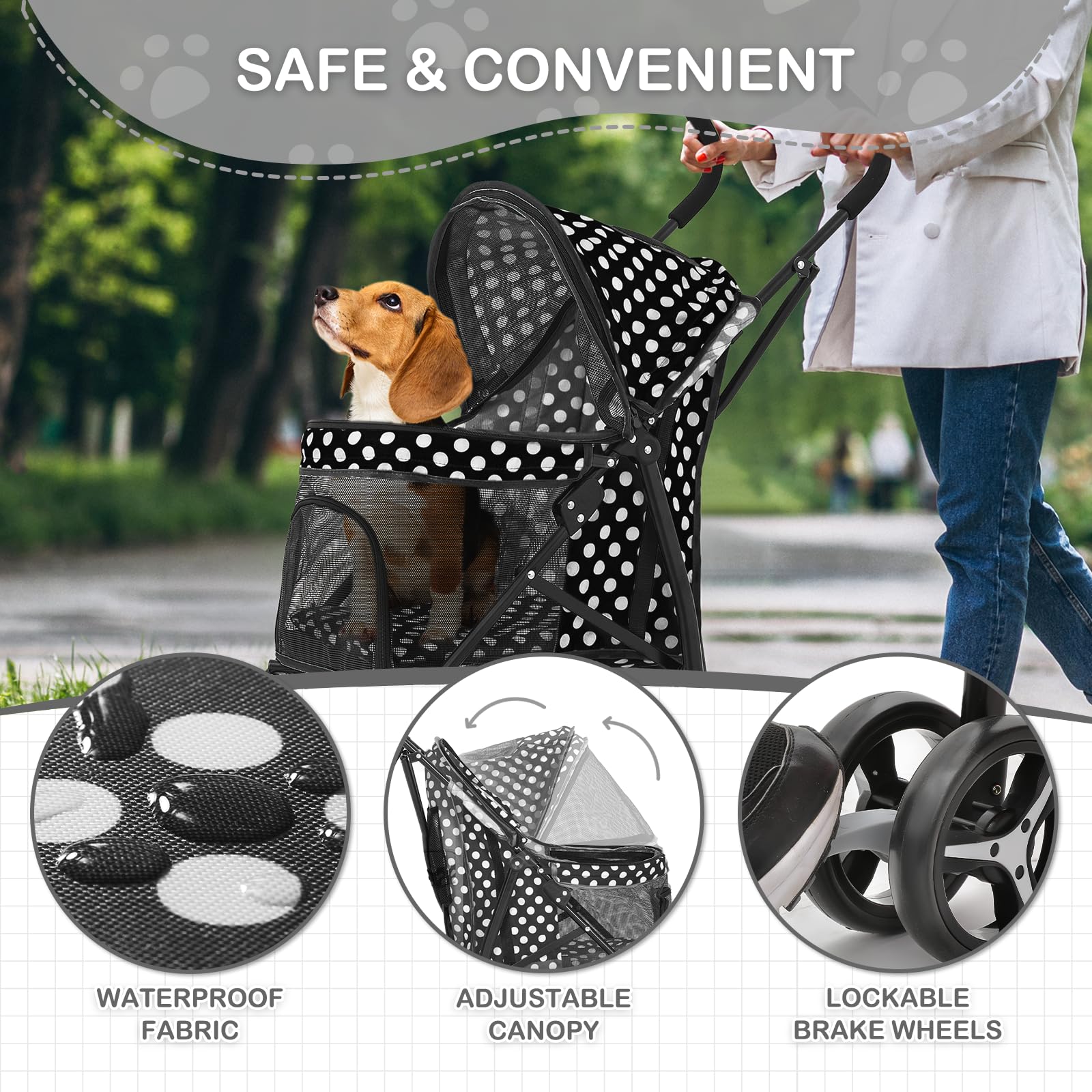 Polias Dog Stroller, 4 Wheels Pet Stroller For Cats And Dogs With Storage Bag & Visible Mesh, Easy-Fold Umbrella Shaped Cat Stro