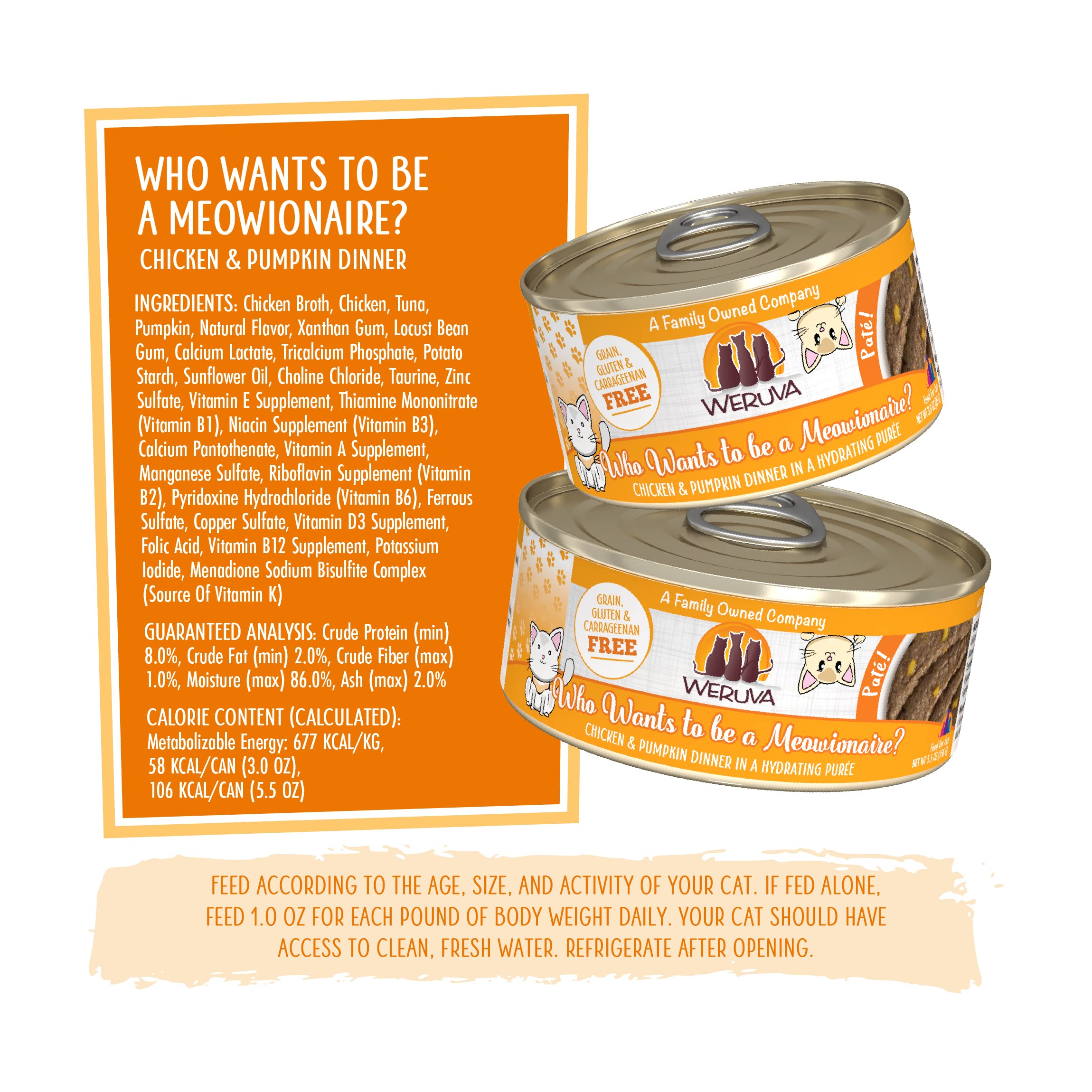 Weruva Wet Cat Food, Who Wants to be a Meowionaire with Chicken and Pumpkin Pate, 3oz Can, Pack of 12