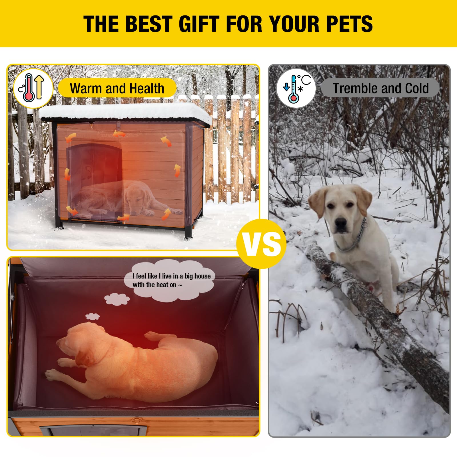 Aivituvin Dog House Outdoor & Indoor Dog Kennel With Insulated Liner For Winter Waterproof Large Dog Cage For Small & Medium & L