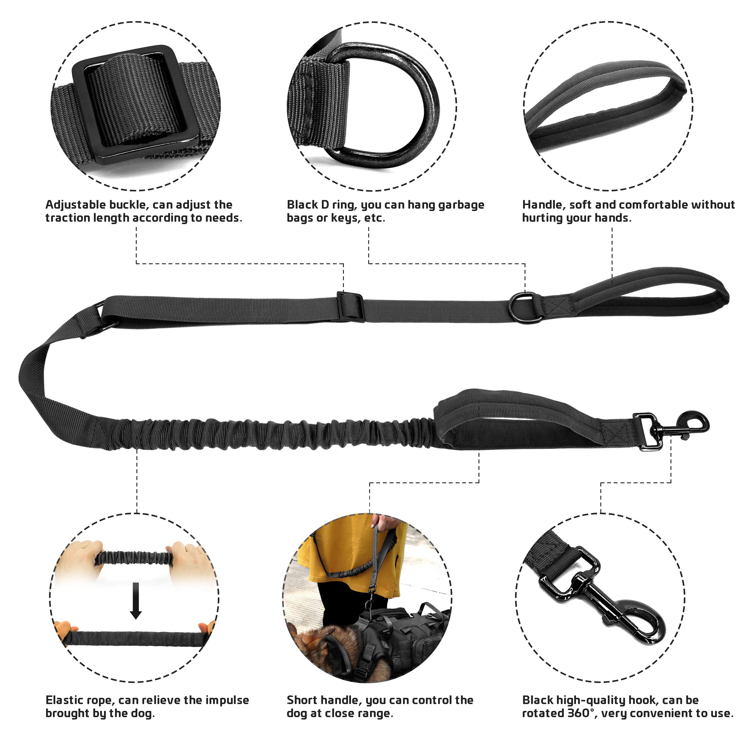 Forestpaw Tactical Dog Vest Harness & Collar Set, Black, L, Nylon, No Pull Military Design for Medium Large Dogs