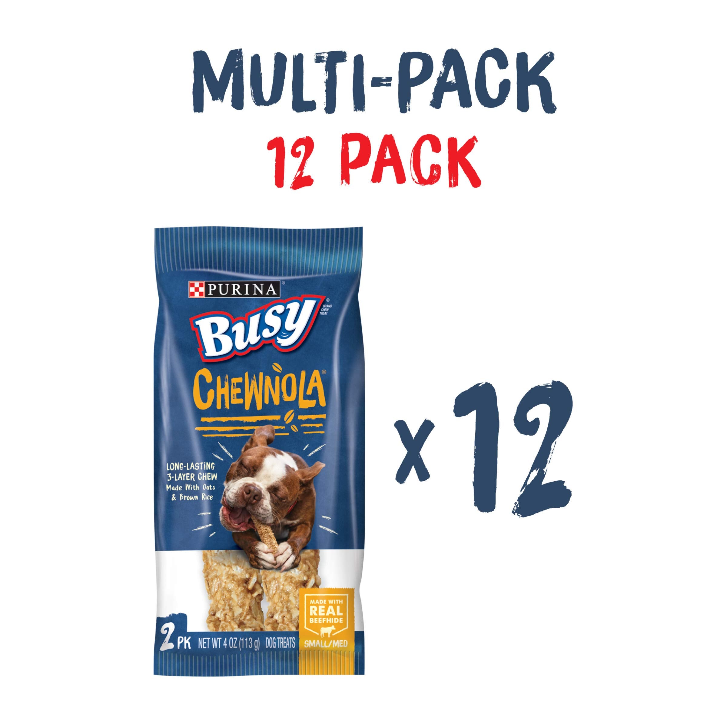 Purina Busy Rawhide Small/Medium Breed Dog Bones, Chewnola With Oats & Brown Rice - (12) 2 ct. Pouches