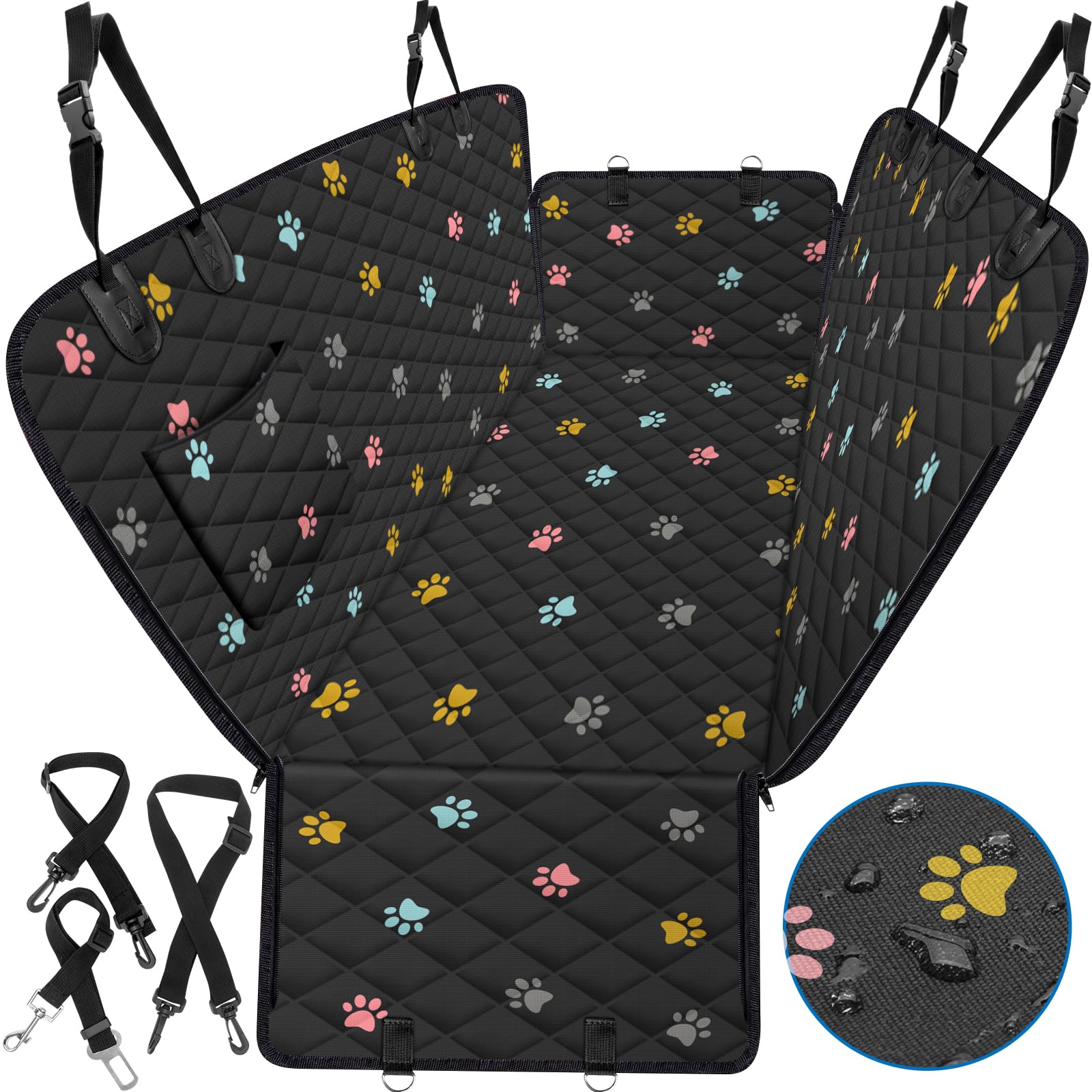 Beneathyourfeet Dog Seat Cover (56'' W X 62'' L, Colored Paw Prints) Scratch Prevention Dog Car Seat Cover For Back Seat Waterpr