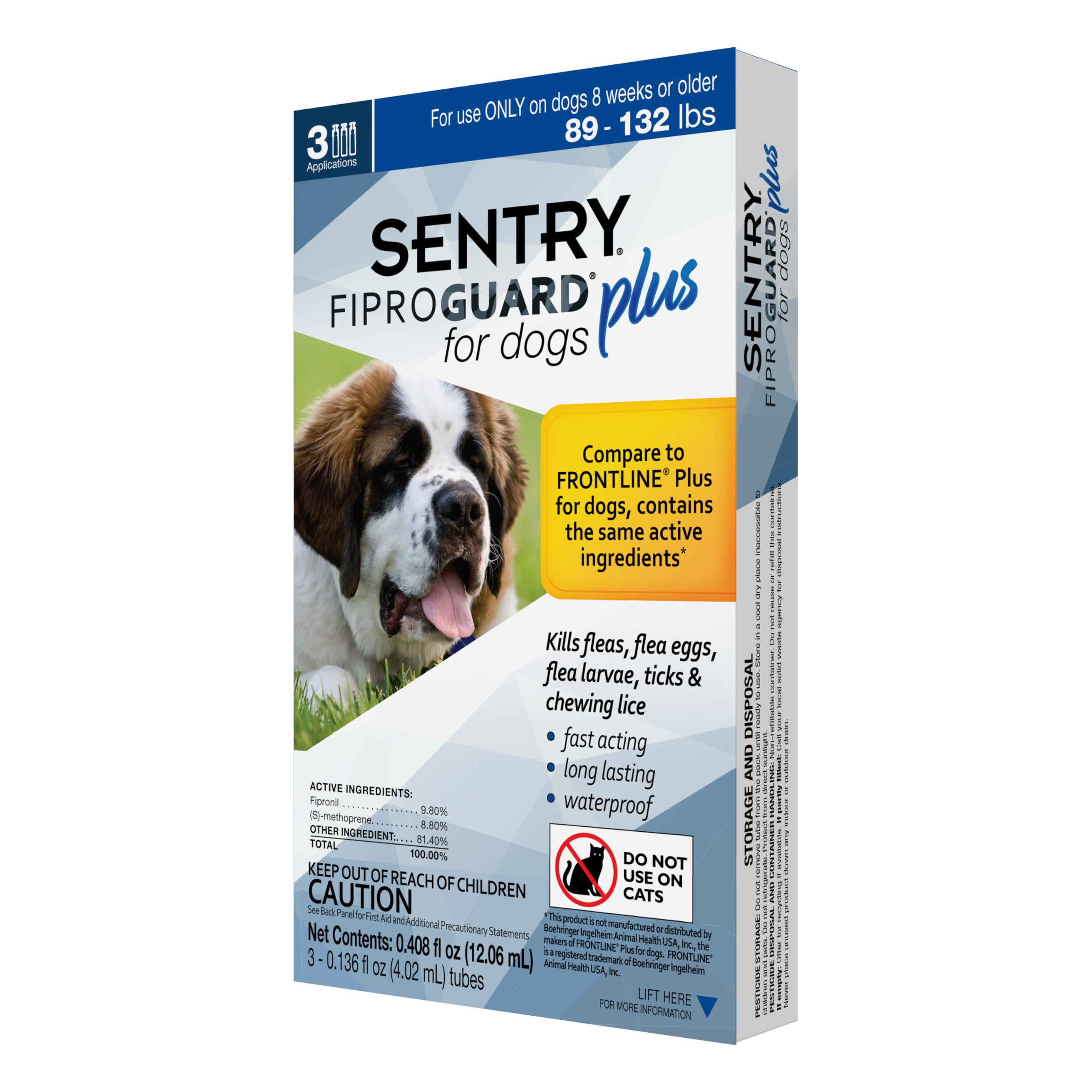 3-PACK SENTRY FiproGuard Plus Flea & Tick Spot-On for Dogs (89-132 lbs)