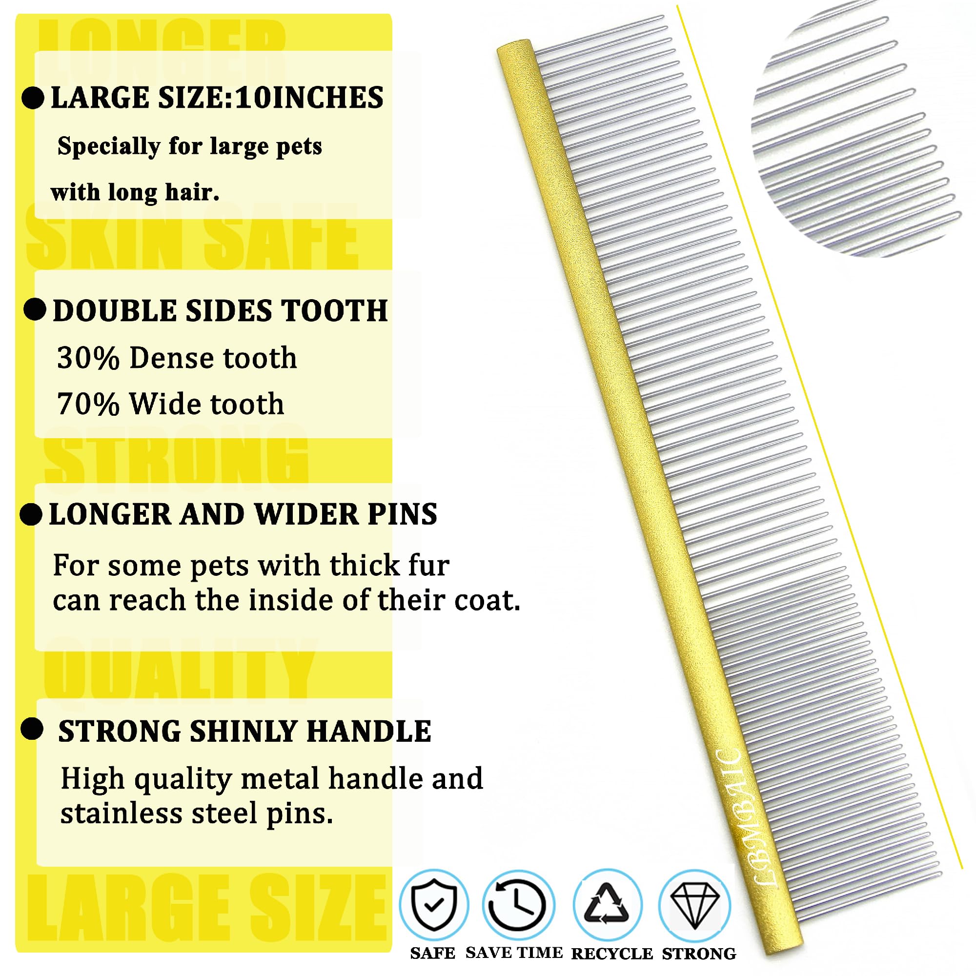 Lbmbaic 10Inches Large Dog Grooming Comb For Shedding Matted Hair For Large Dogs Metal Dog Comb With Long Wide Tooth Comb For Poodles And Goldendoodles Reduce Tangles,Mats And Knots.(Gold)