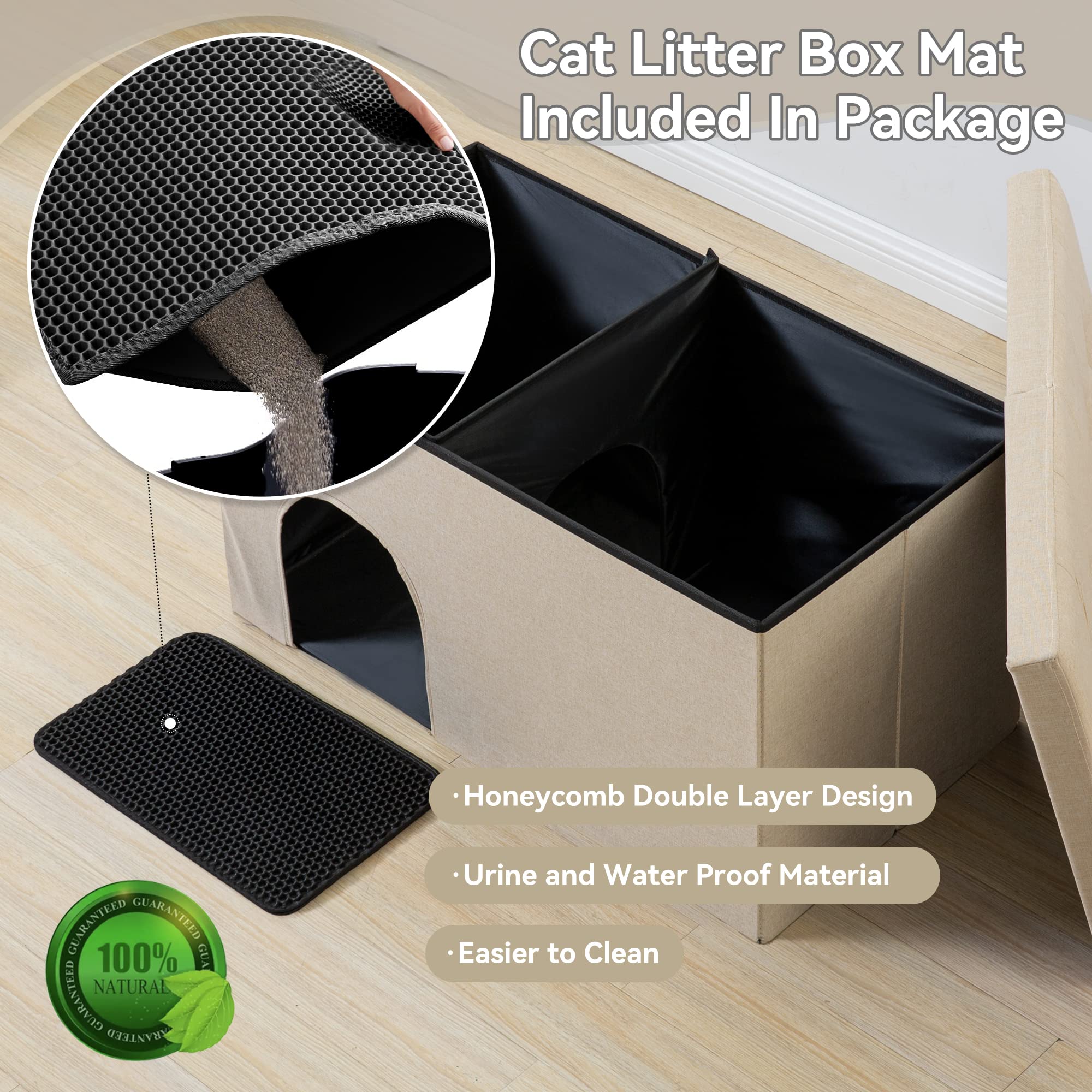 Dr.Futon Cat Litter Box Enclosure Hidden Furniture Ottoman with Lid Dog Proof Cat Litter Box with Litter Mat and Odor Control Fi