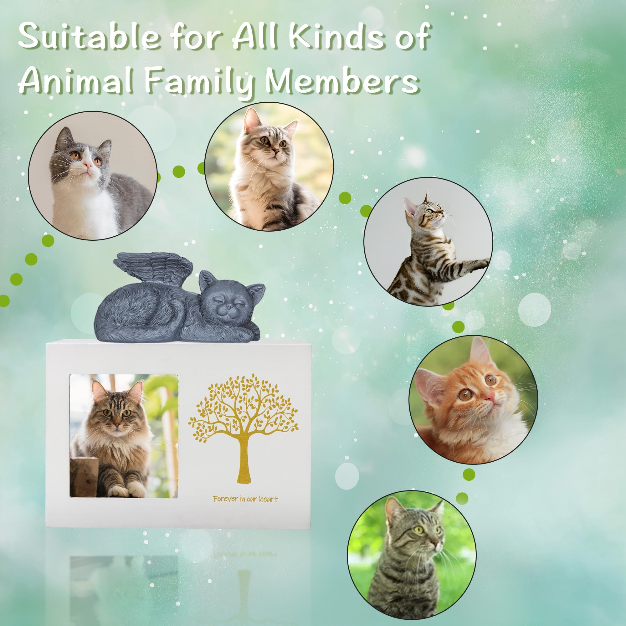 Didibirdi Pet Urn For Dog Ashes, Tree Pattern Wooden Keepsake With Photo Frame, Memory Box With Resin Animal Statue And Sealed S