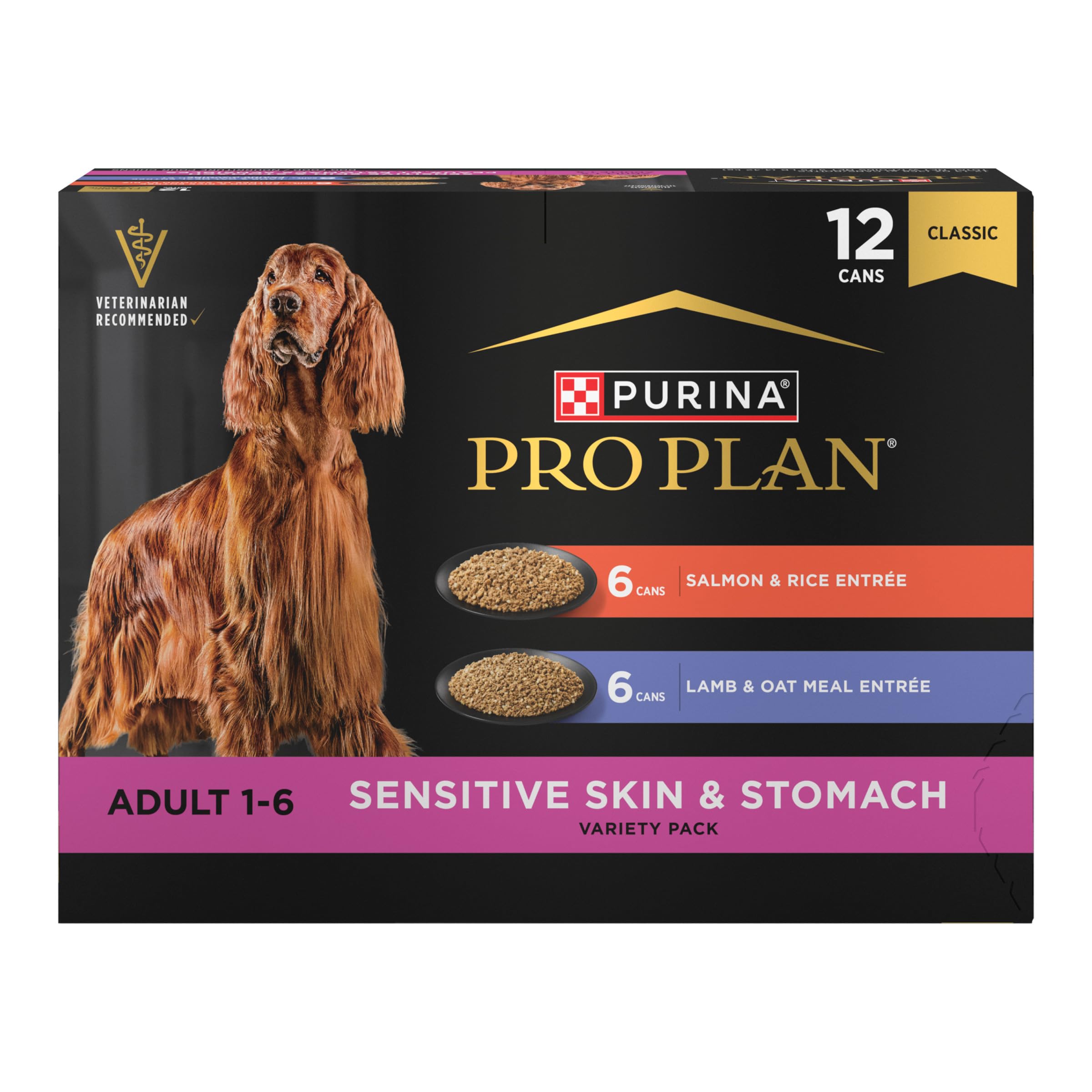 Purina Pro Plan Sensitive Skin and Stomach Wet Dog Food, Salmon and Rice and Lamb and Oat Meal Variety Pack - (Pack of 12) 13 oz