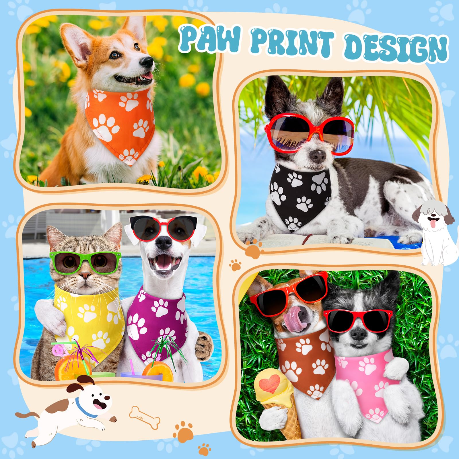 Sanwuta 50 Pcs Colorful Paw Print Dog Bandanas Bulk Rainbow Footprint Bandanas for Dogs Triangle Kerchief Bibs Scarf Set for Pet