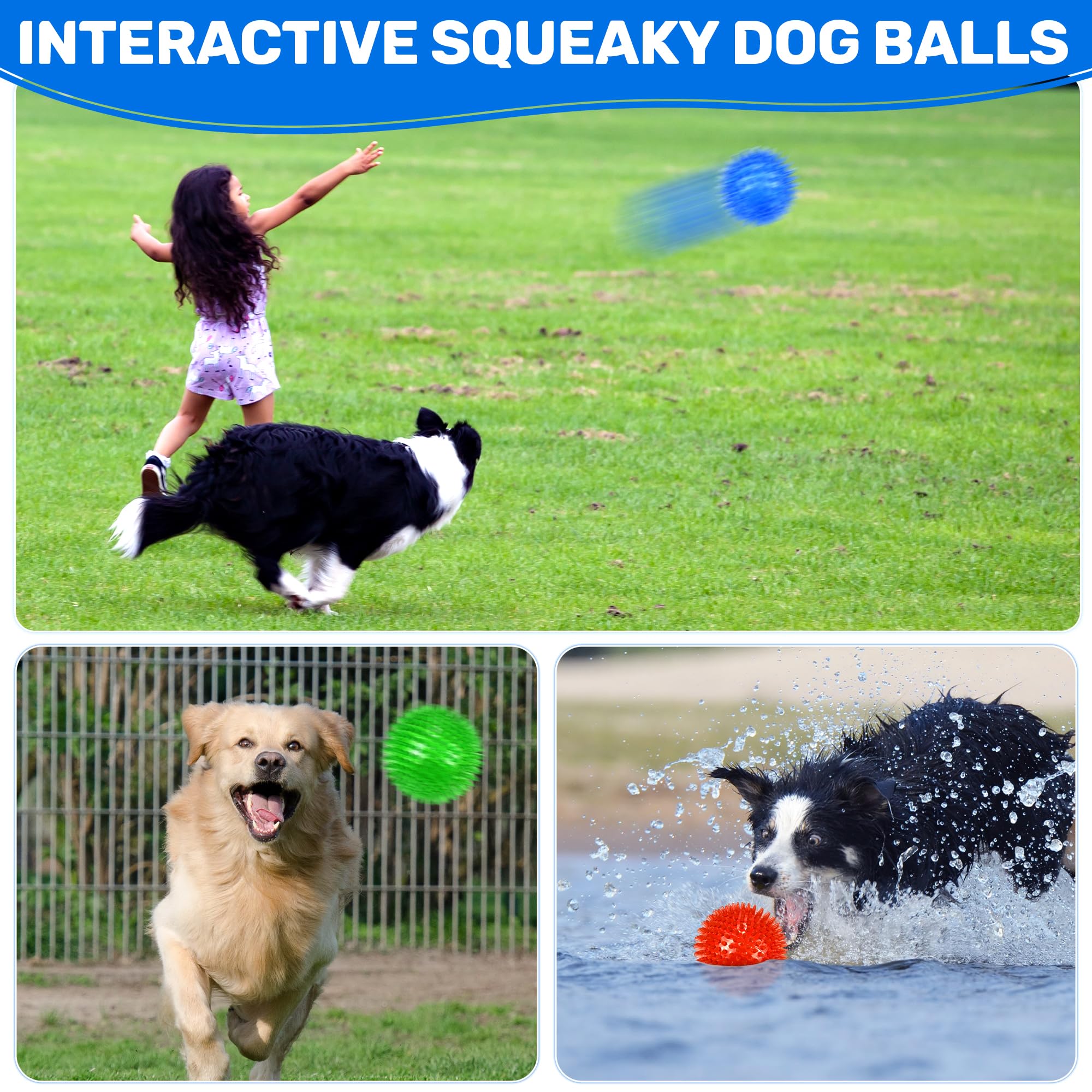 Ousiya 4 Pack 4.5'' Light Up Squeaky Dog Balls, Spiky Dog Toy Balls For Medium Large Dogs
