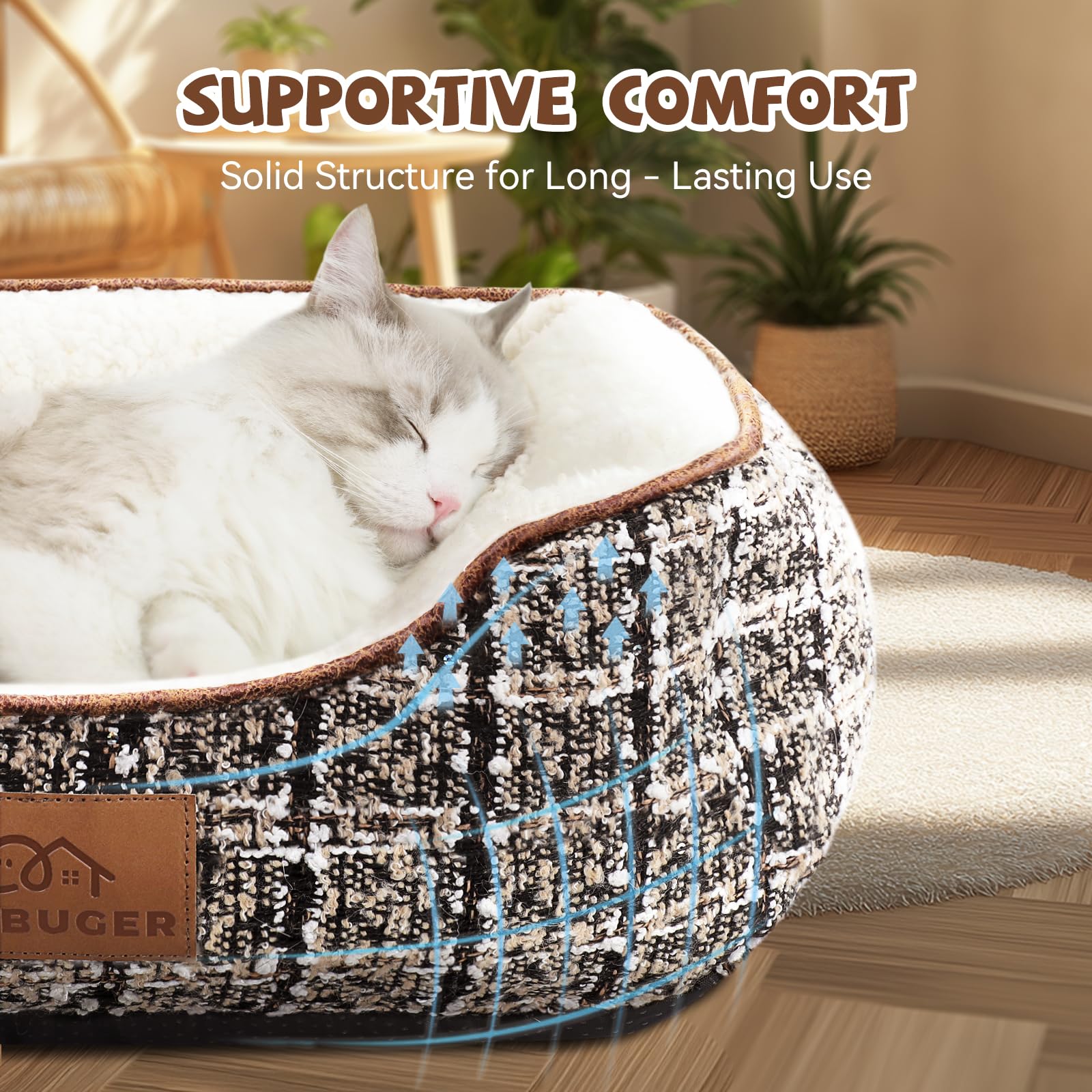 Zerbuger Tweed Rectangle Cat Dog Bed For Medium Small Pets Indoor Outdoor Machine Washable Sleeping Sofa Non-Slip Bottom Soft Pu