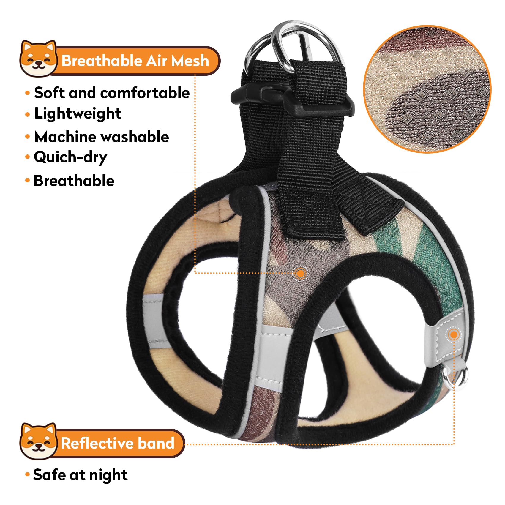 Pwod Dog Harness With Leash Set, No-Pull Step-In Reflective Pet Harness With 1 Leash Clips, Adjustable Soft Padded Easy Walk Dog