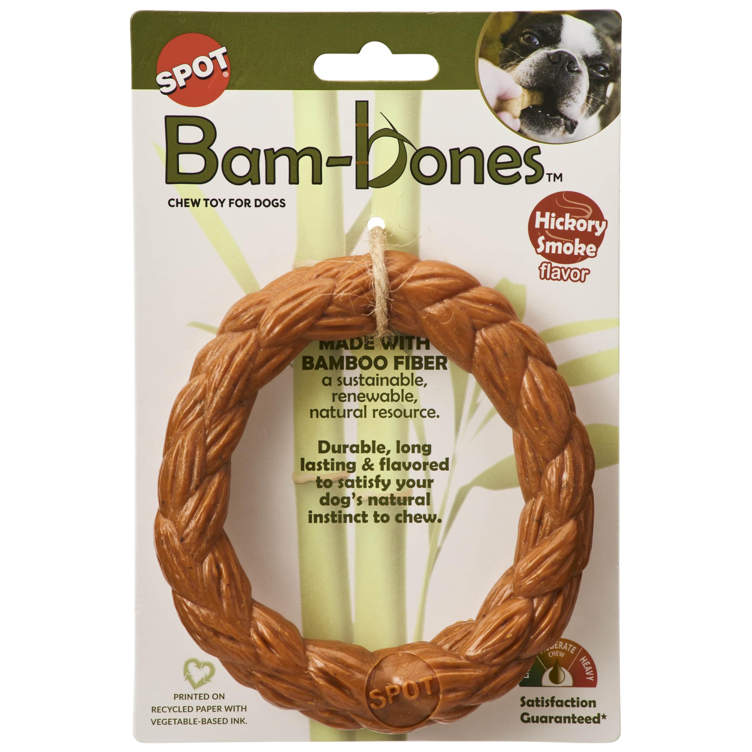 SPOT Bam-Bones Braided Ring - Made with Strong Bamboo Fiber, Durable Long Lasting Dog Chew Toy for Light to Moderate Chewers, fo