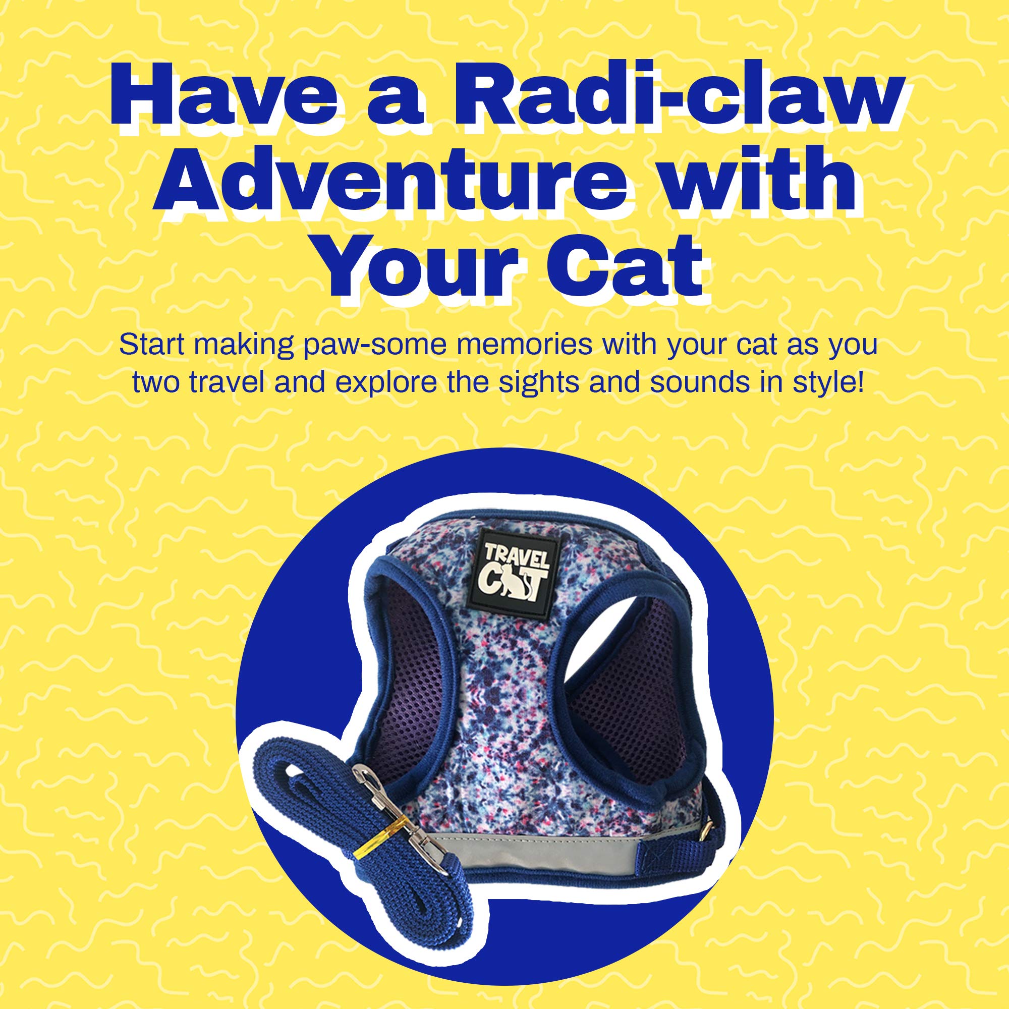 Travel Cat & Stray Cat Harness And Leash Set - Adjustable Fit Mesh Cat Harness And Reflective Strap - Comfort Escape Proof Harness For Cats, Kitten For Outdoor Walking, Hiking (Small, Groovy)