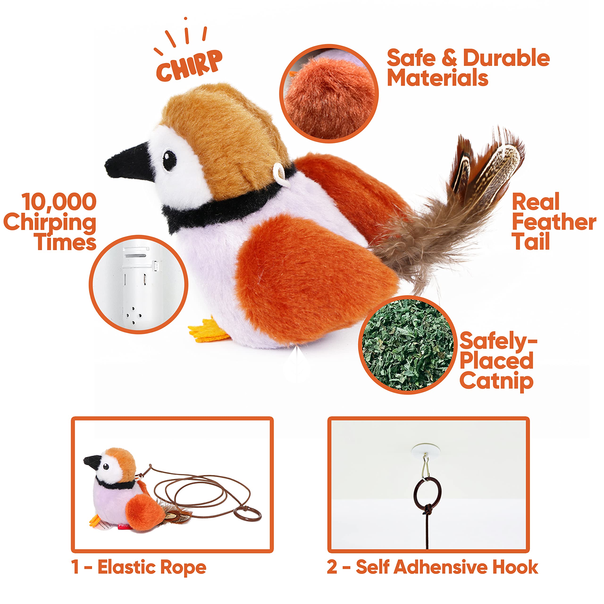 Petfuture Cat Toys For Indoor Cats,Interactive Chirping Bird Cat Toys With Catnip & Feather, Kitten Toys, Diy Cat Wand Toys Hang