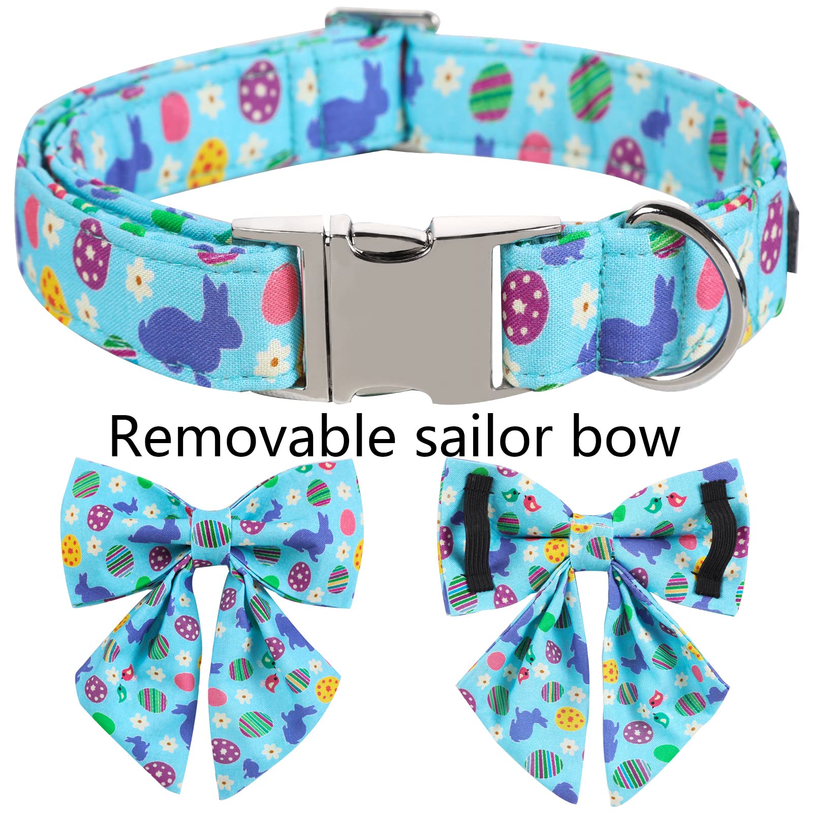 ARING PET Easter Dog Collar-Cute Easter Eggs Dog Collar with Sailor Bowtie, Cotton Adjustable Rabbit Dog Collars with Metal Buck