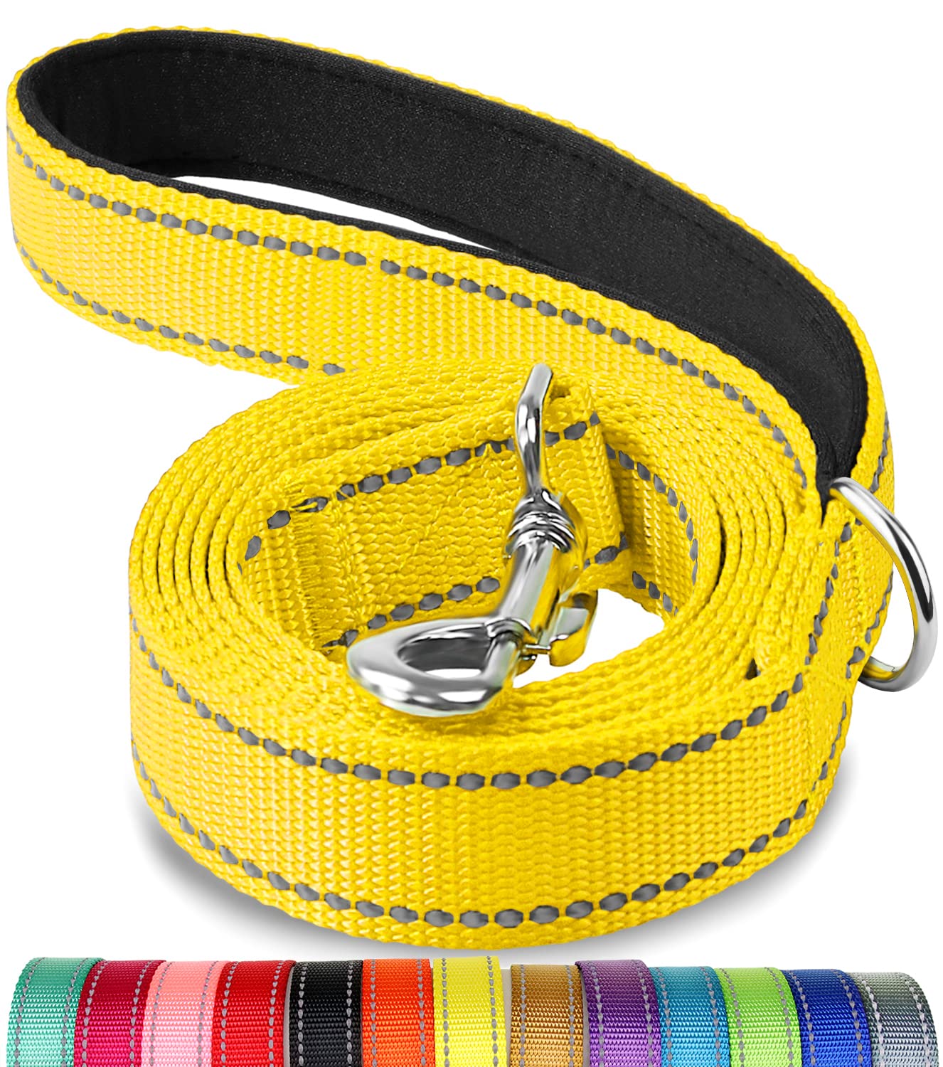 Joytale Double-Sided Reflective Dog Leash, 6 Ft/5 Ft/4 Ft, Padded Handle Nylon Dogs Leashes For Medium & Large Dogs Walking, Yellow, 5Ft