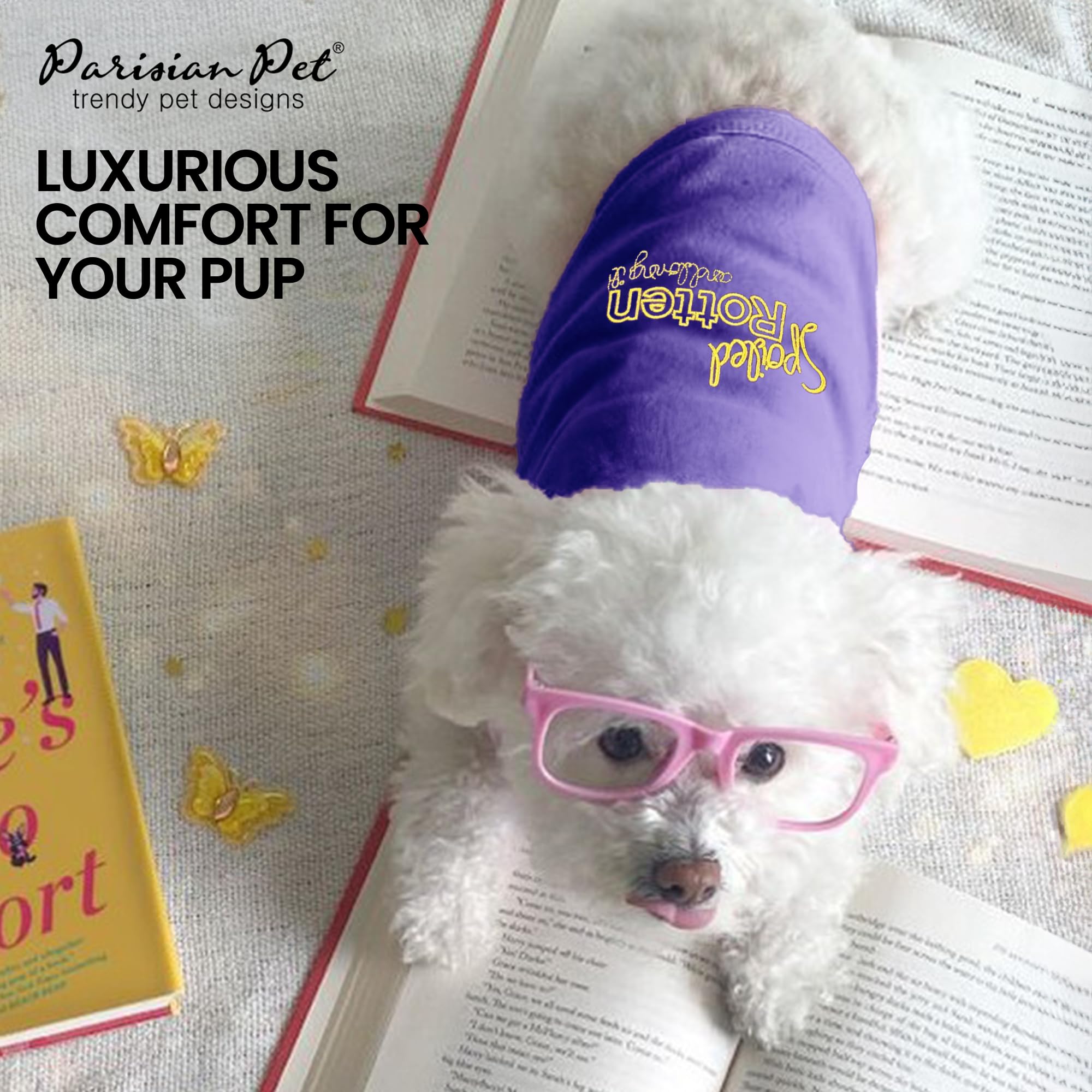 Parisian Pet Dog T-Shirt - Embroidered Spoiled Rotten Dog Clothes 100% Cotton, Sleeveless Pet Vest - Machine Washable Shirt for