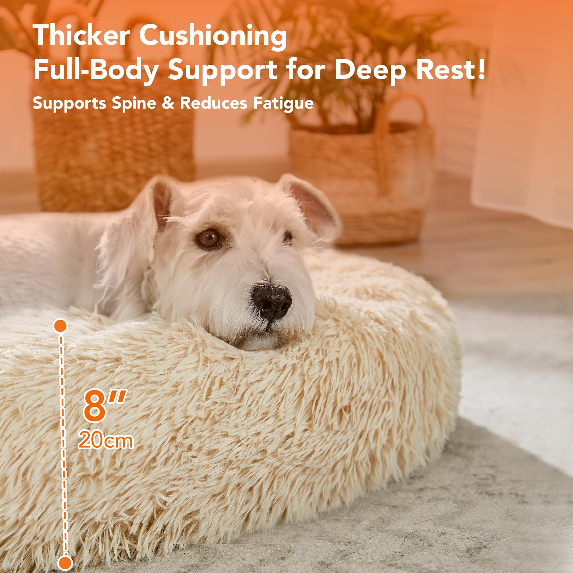 Deconovo Calming Dog Bed For Medium Dogs - Donut Washable Medium Pet Bed, 30 Inches Anti-Slip Round Fluffy Plush Faux Fur Cat Be